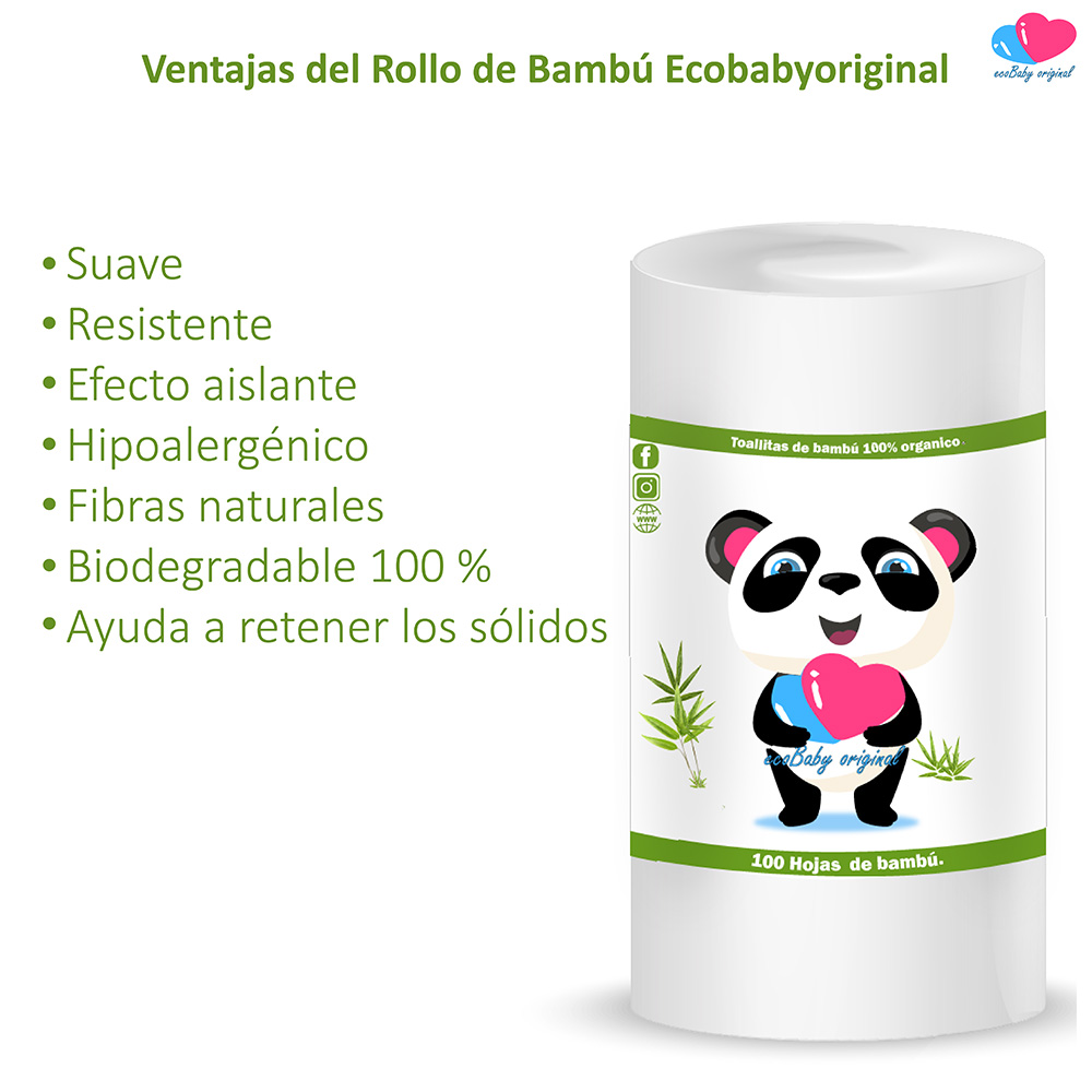 Pañales de tela ecologicos para bebes con Rollo de bambú ecobaby orginal.