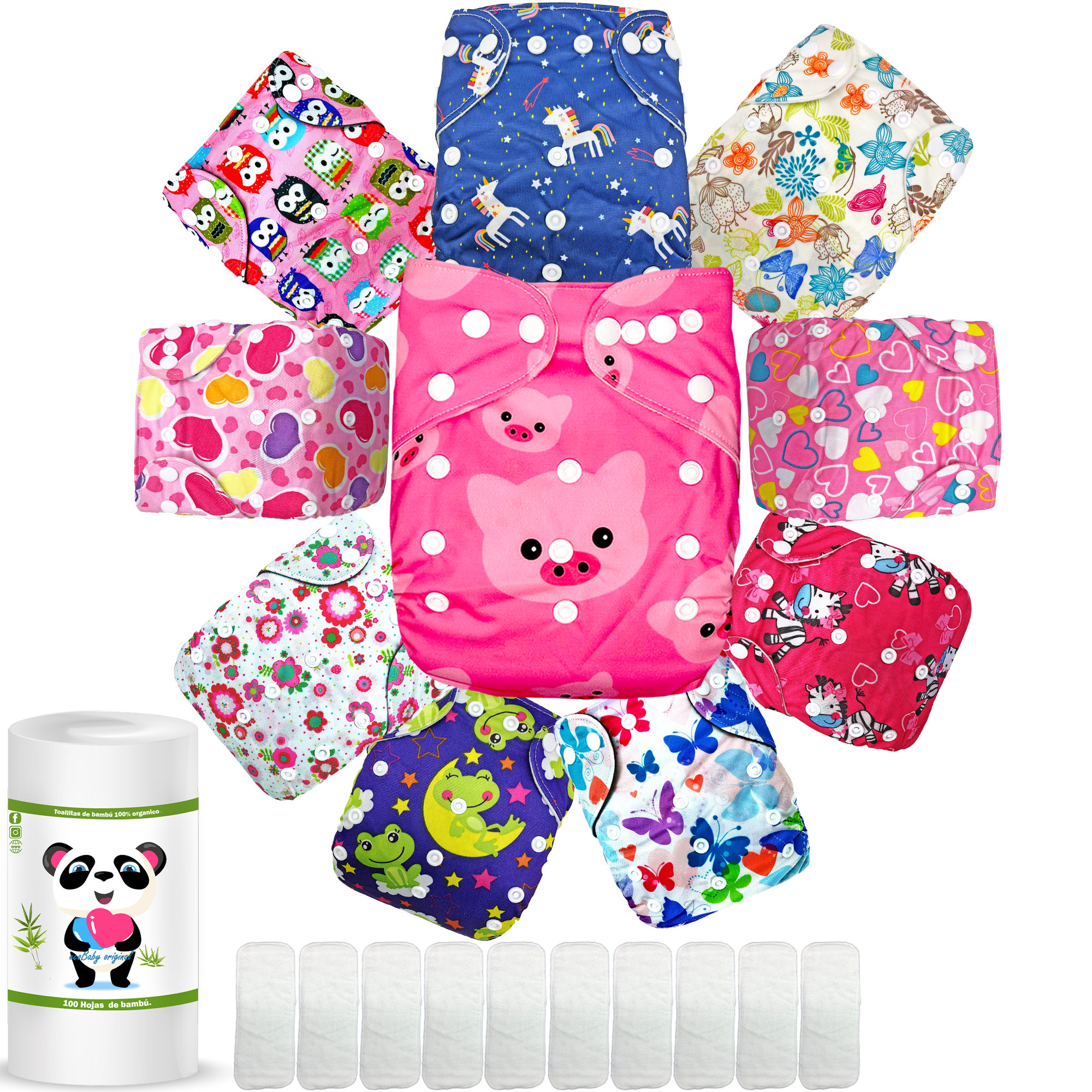 Pañales de tela ecologicos para bebes con Rollo de bambú ecobaby orginal.