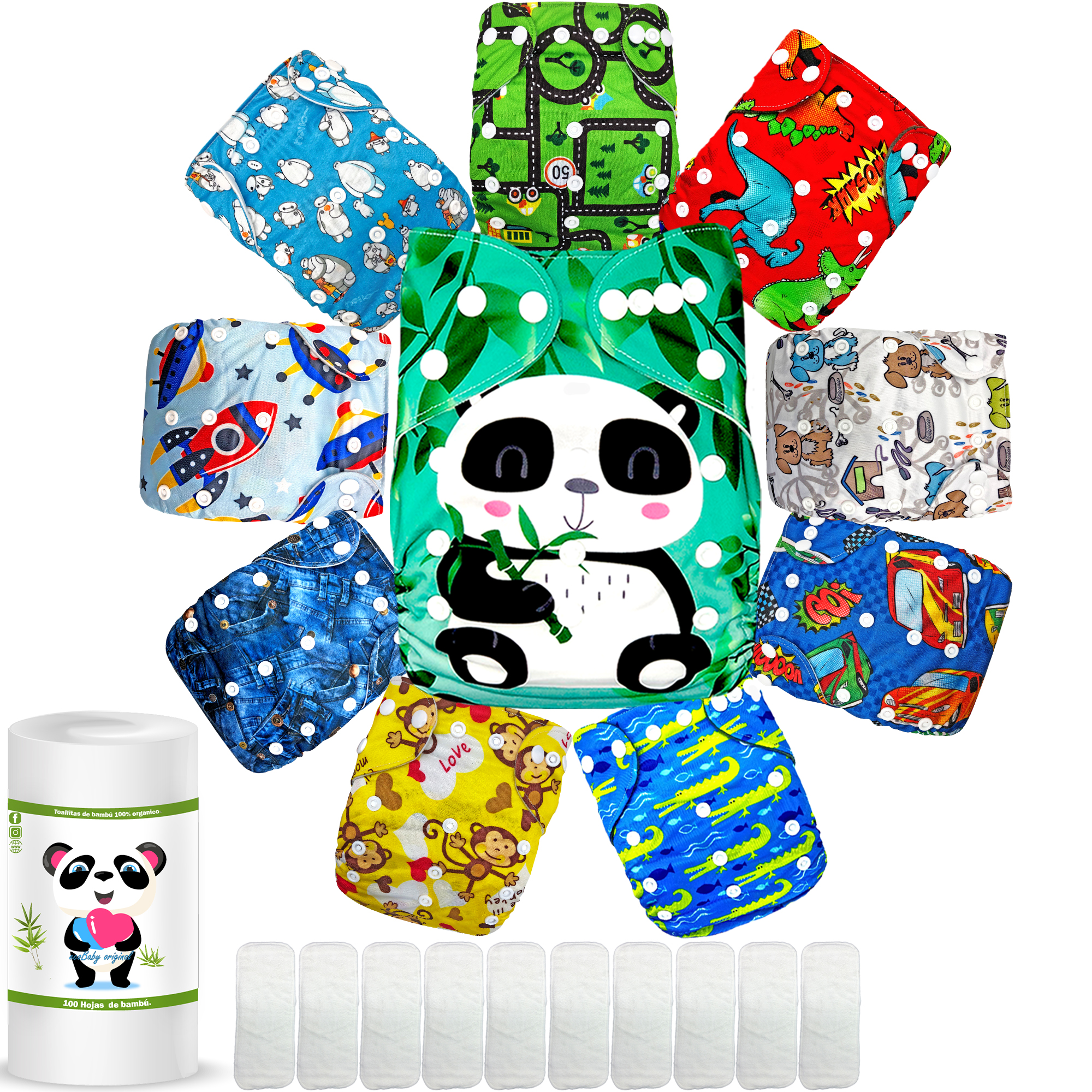 Pañales de tela ecologicos para bebes con Rollo de bambú ecobaby orginal.