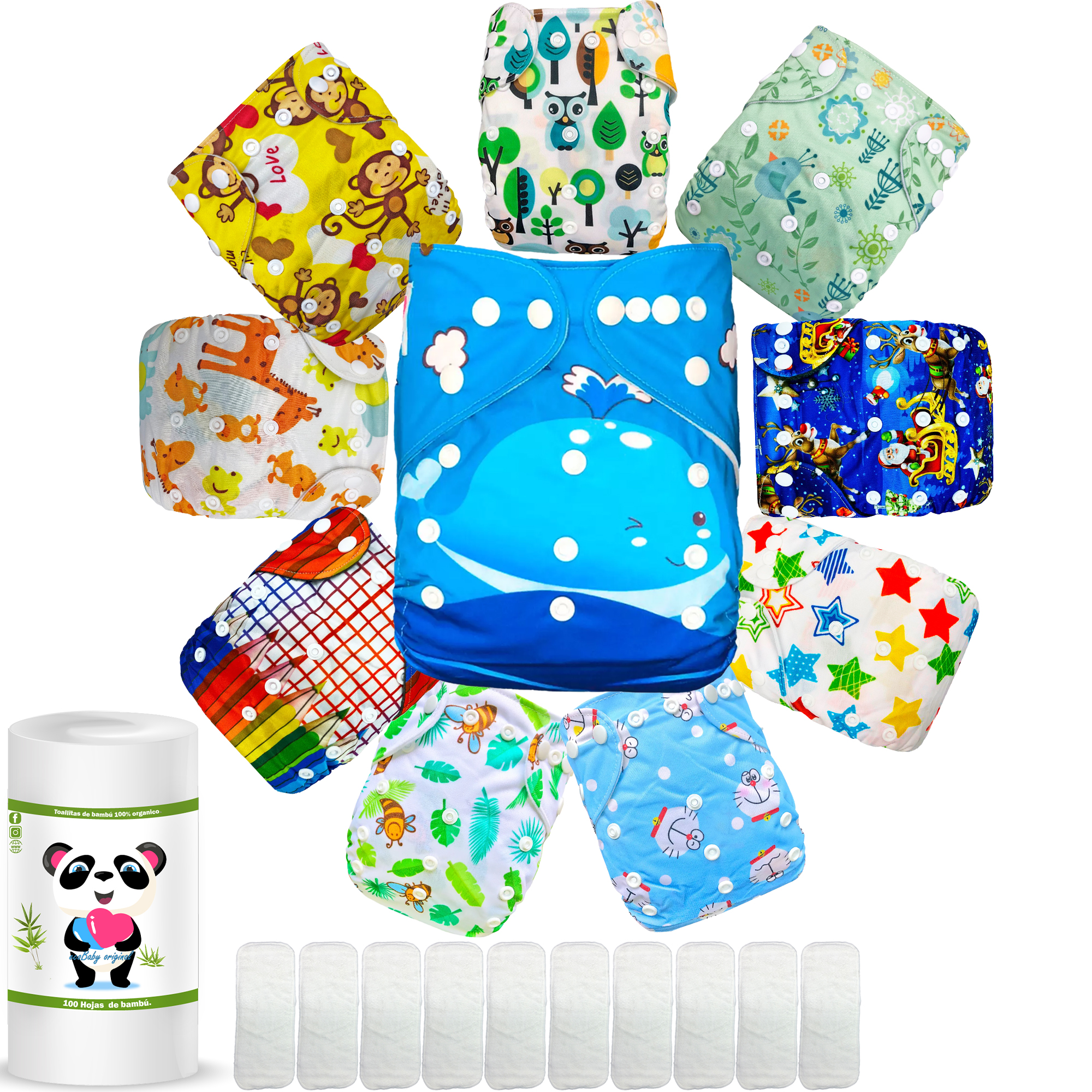 Pañales de tela ecologicos para bebes con Rollo de bambú ecobaby orginal.