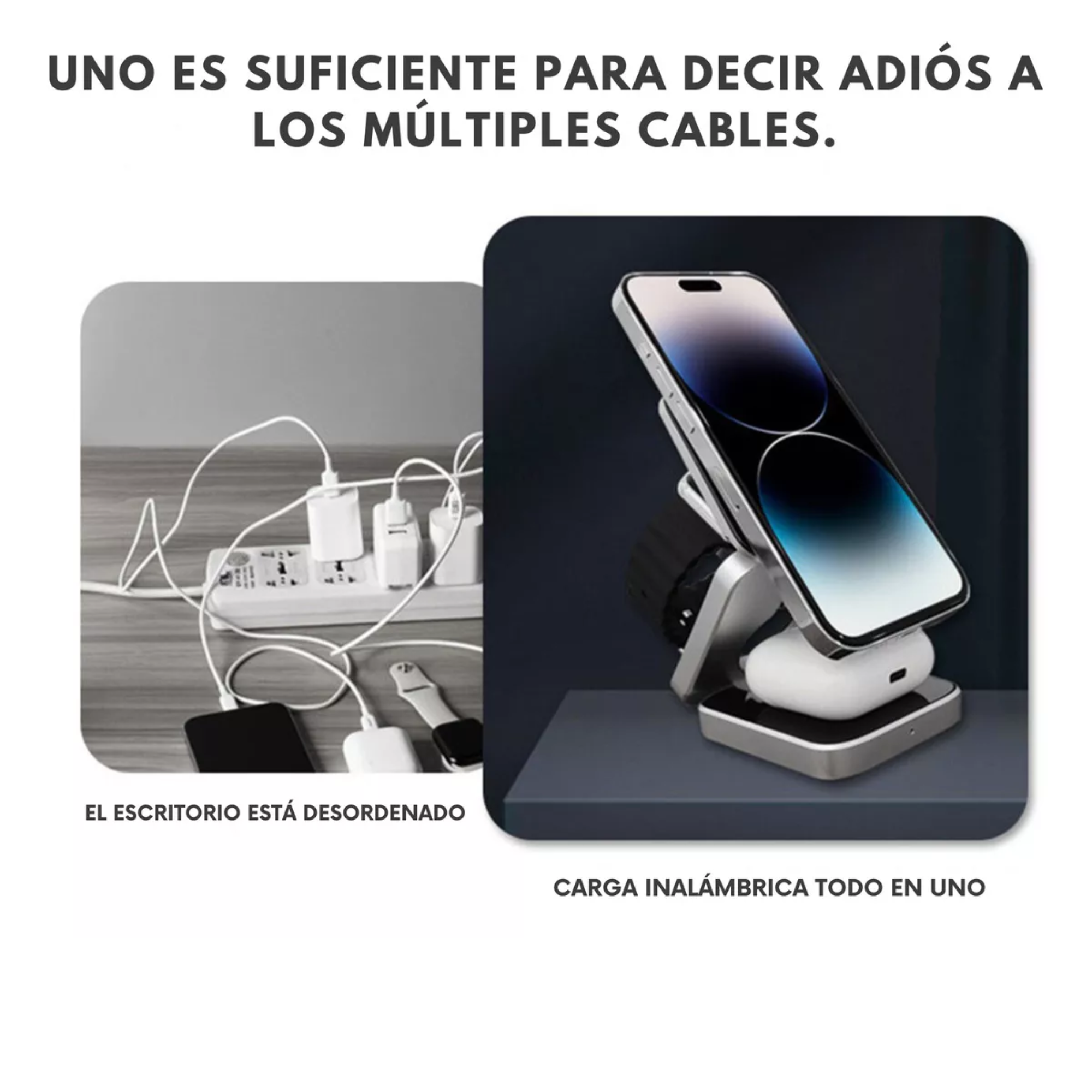 Cargador Inalámbrico 3 En 1 Plegable Magnético Soporte Estacion De Carga Rapida 15w Qi Para iPhone, AirPods, Apple Watch