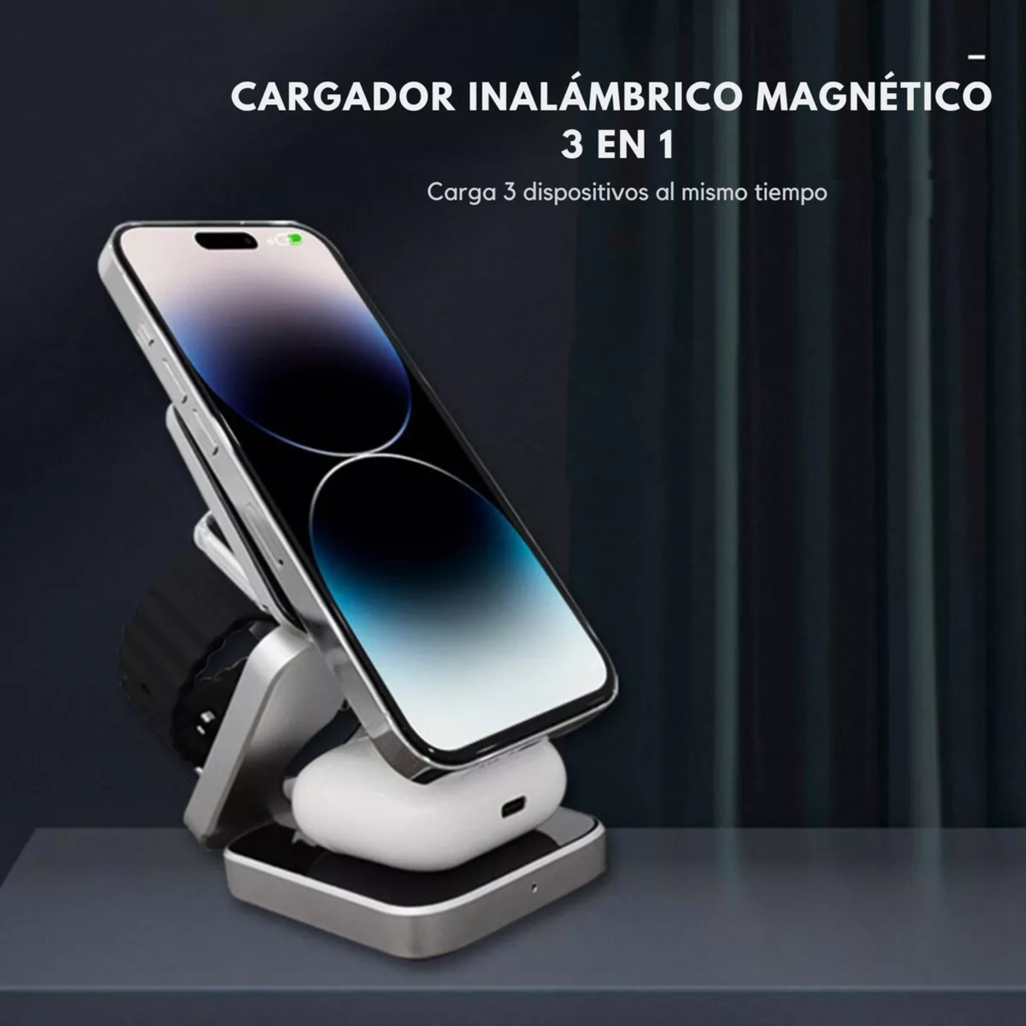 Cargador Inalámbrico 3 En 1 Plegable Magnético Soporte Estacion De Carga Rapida 15w Qi Para iPhone, AirPods, Apple Watch