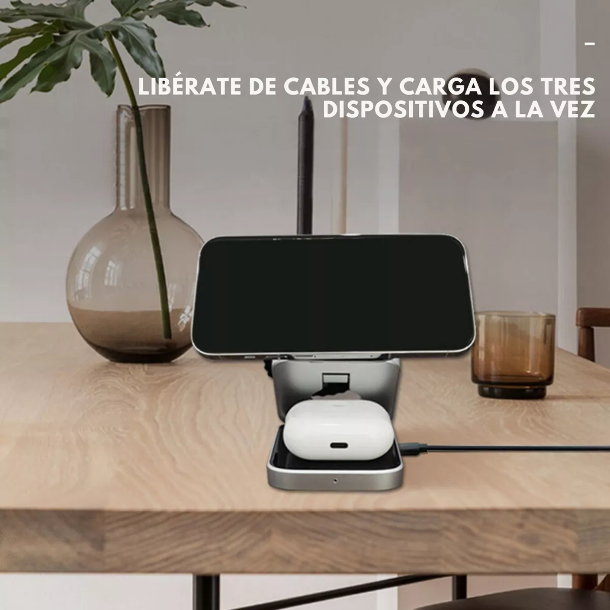 Cargador Inalámbrico 3 En 1 Plegable Magnético Soporte Estacion De Carga Rapida 15w Qi Para iPhone, AirPods, Apple Watch