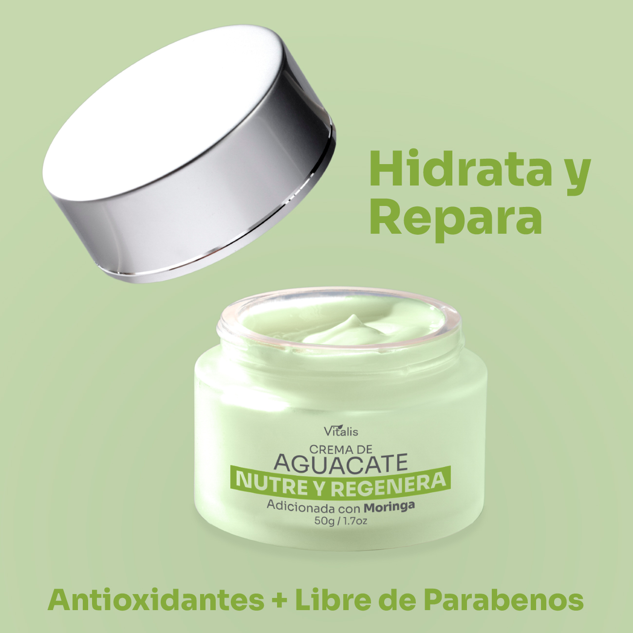 Crema Facial Aguacate y Moringa Hidratación y Antioxidantes Vitalis