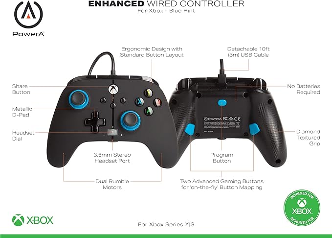 PowerA Control Mejorado Alámbrico para Xbox Series X|S - Blue Hint - Standard Edition.