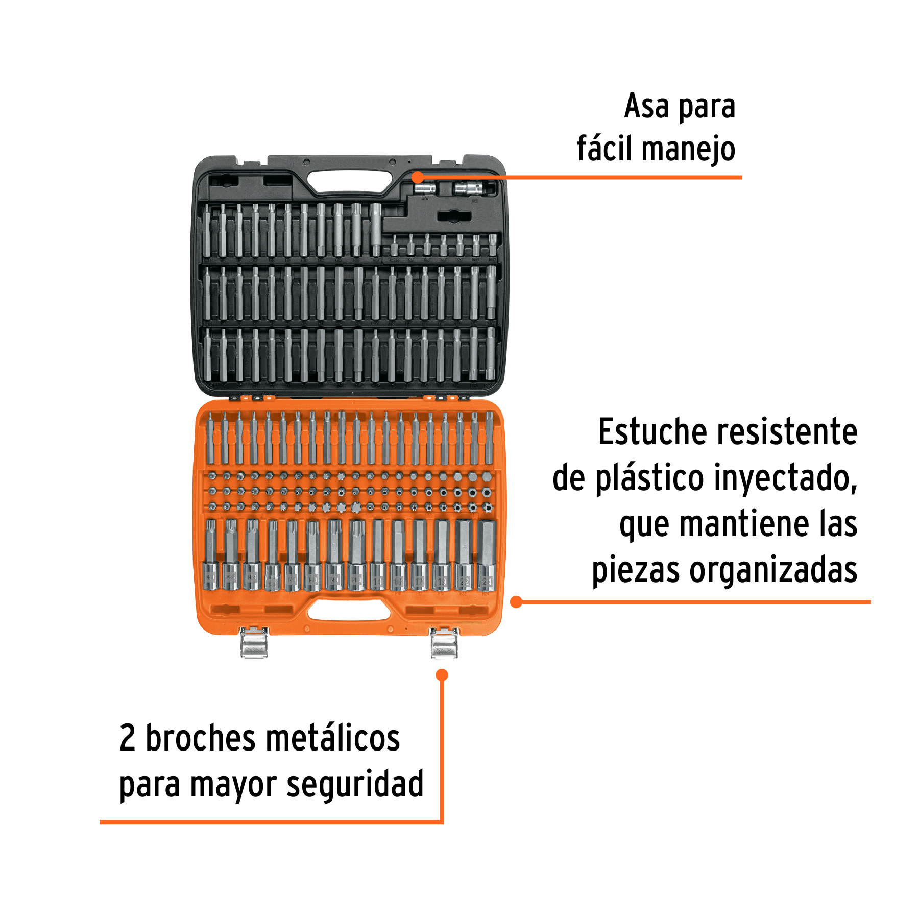 Juego de puntas y dados Truper con punta 150 pz PUN150 naranja