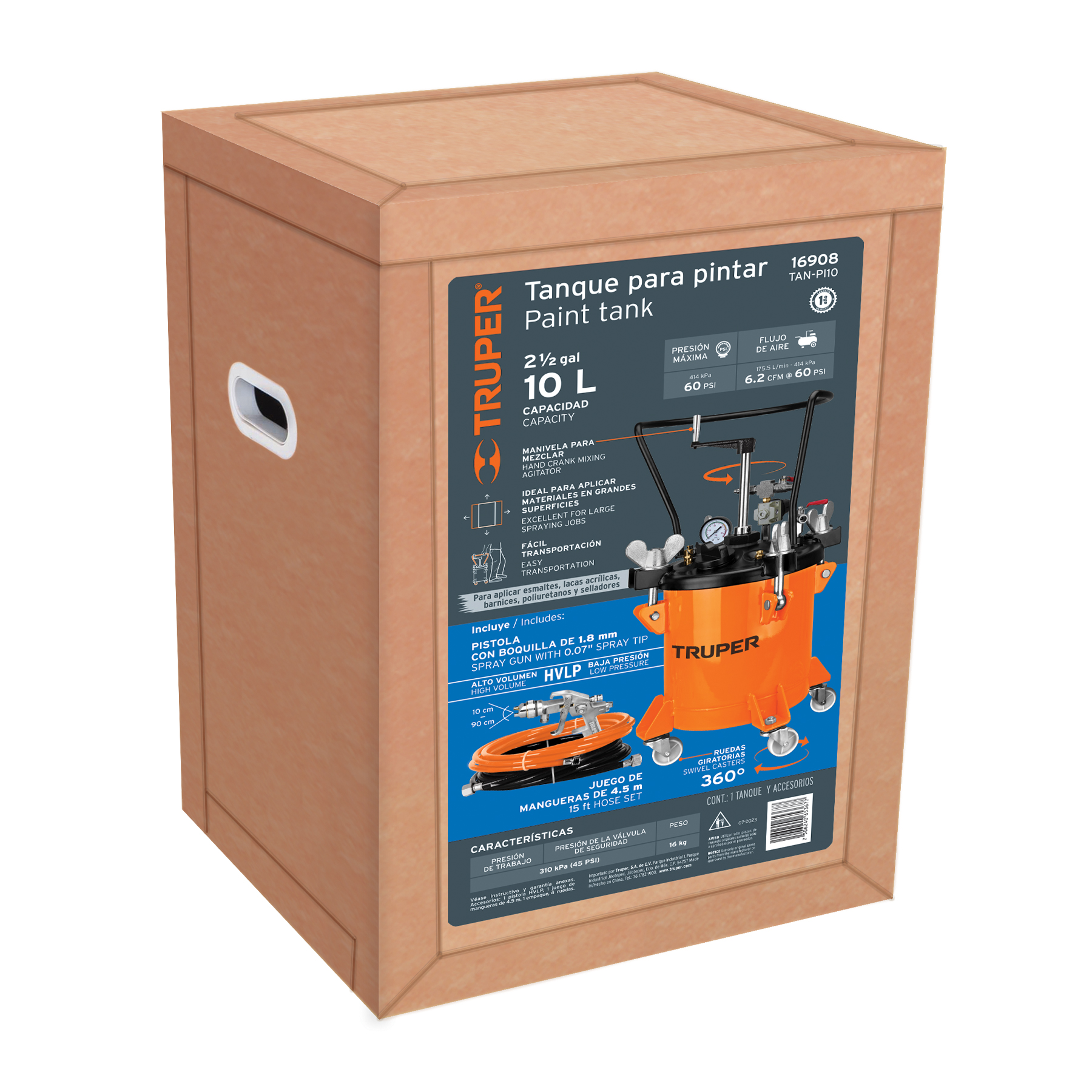 Tanque para pintura Truper con manguera y pistola 10 litros TANPI10 naranja