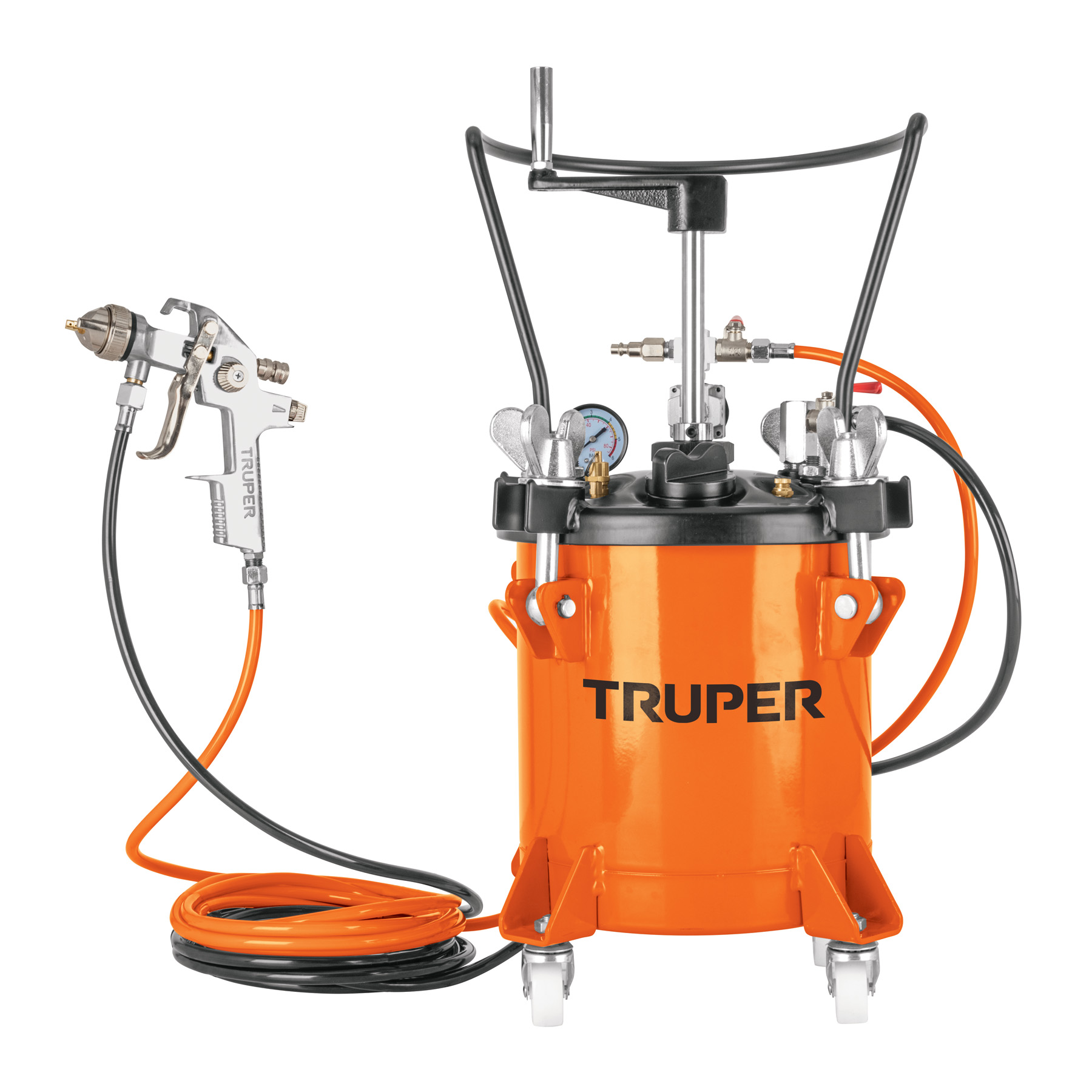 Tanque para pintura Truper con manguera y pistola 10 litros TANPI10 naranja