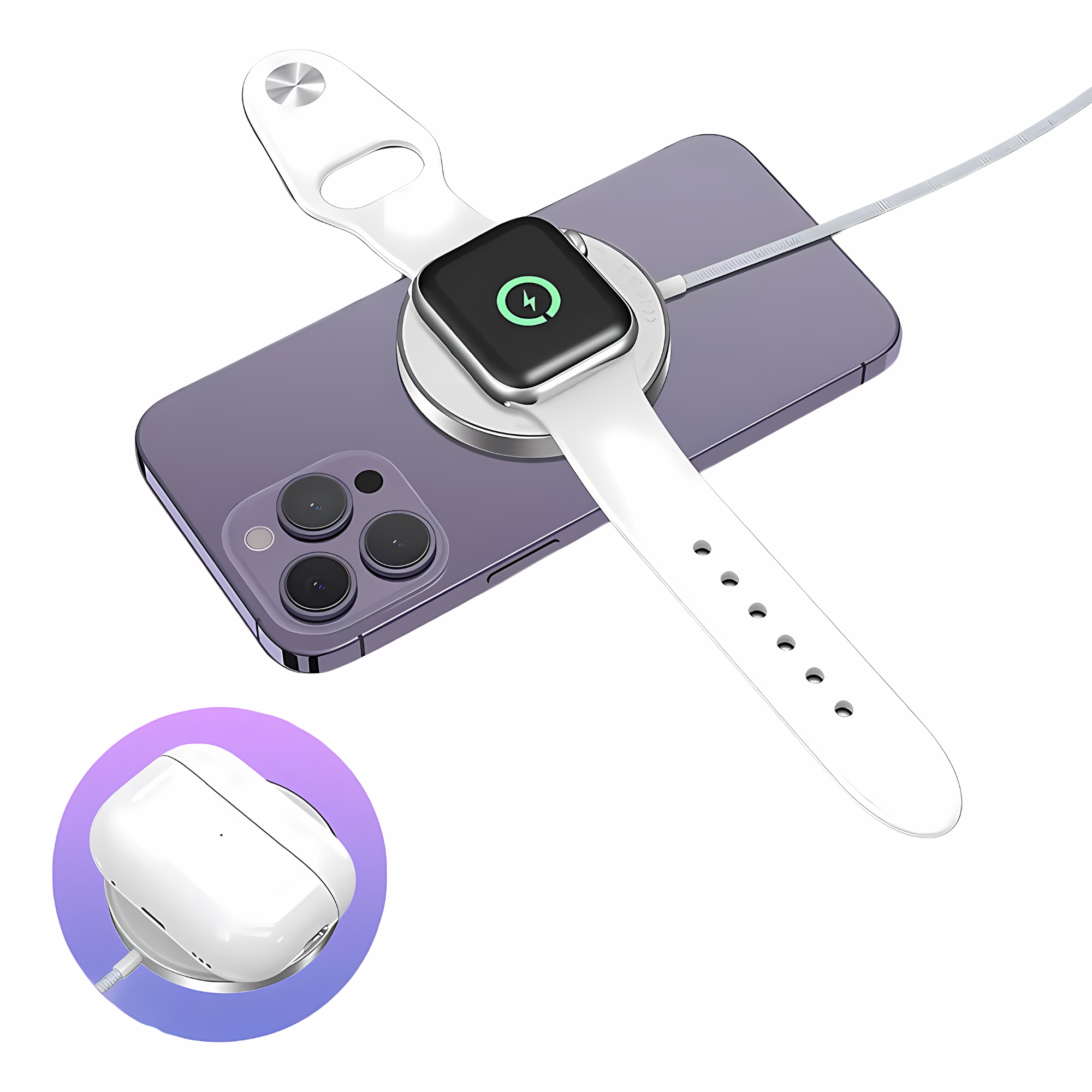 Cargador Inalámbrico 3 En 1 Para iPhone Magsafe Compatible Con Apple Watch Carga Simultanea: iPhone, Apple Watch