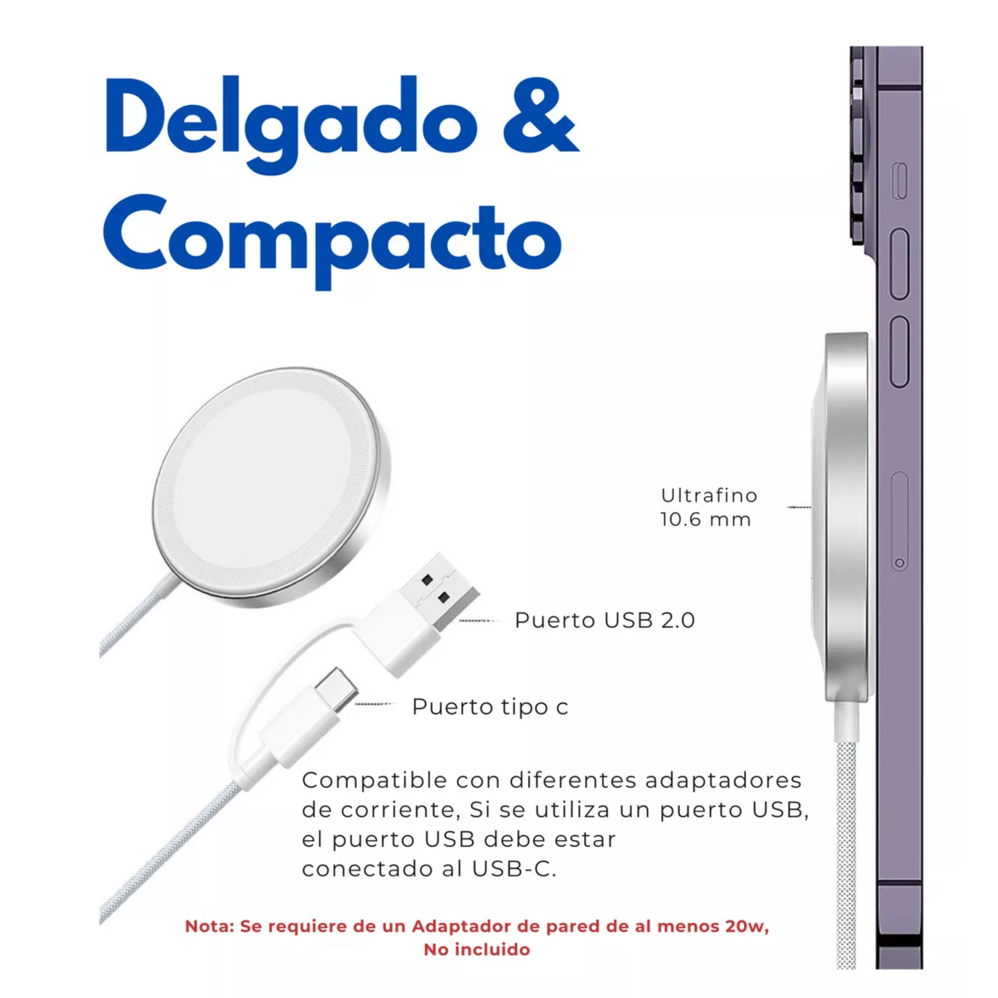 Cargador Inalámbrico 3 En 1 Para iPhone Magsafe Compatible Con Apple Watch Carga Simultanea: iPhone, Apple Watch