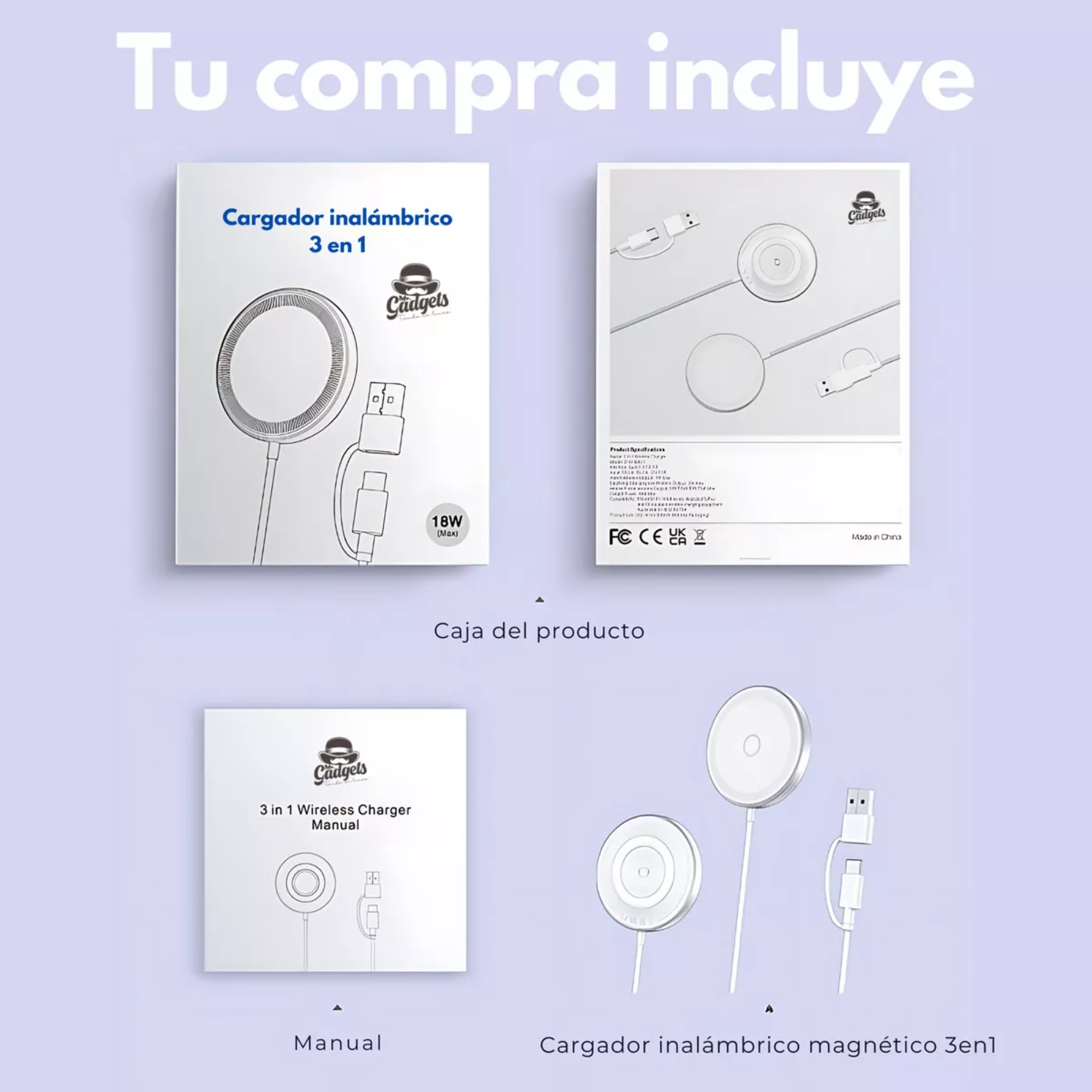 Cargador Inalámbrico 3 En 1 Para iPhone Magsafe Compatible Con Apple Watch Carga Simultanea: iPhone, Apple Watch