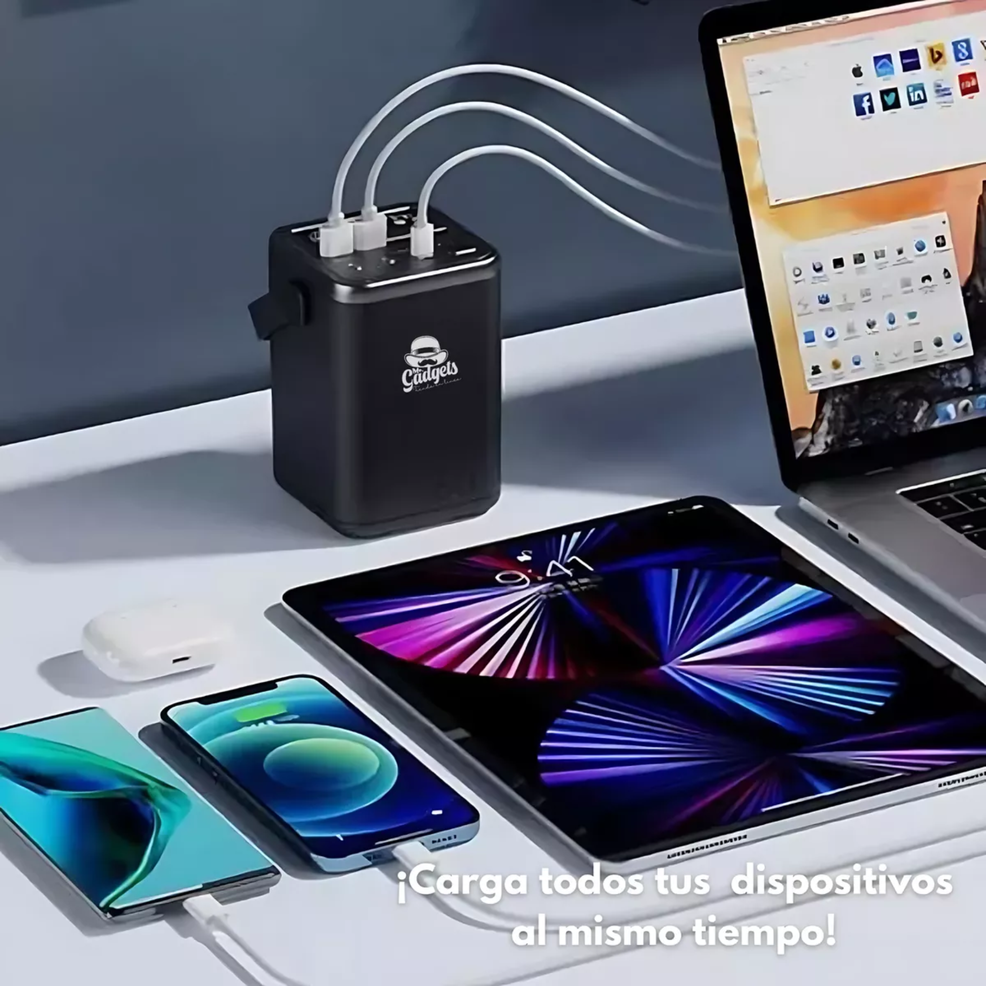 Set Power Bank 60,000 Mah Bateria Portatil + Panel Solar 60w Carga Sostenible, Panel de Luz Solar, Cargador Externo Color Negro