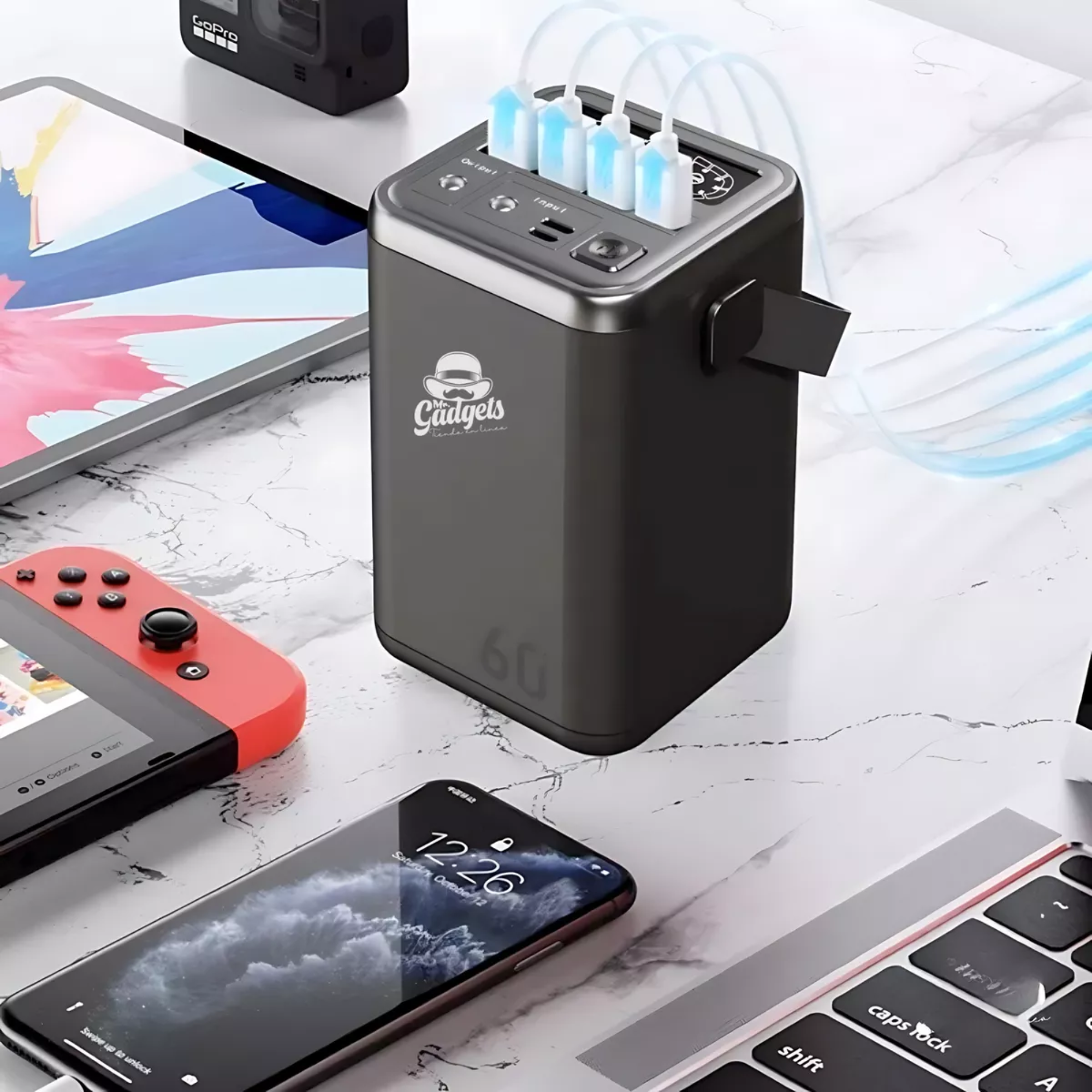 Set Power Bank 60,000 Mah Bateria Portatil + Panel Solar 60w Carga Sostenible, Panel de Luz Solar, Cargador Externo Color Negro