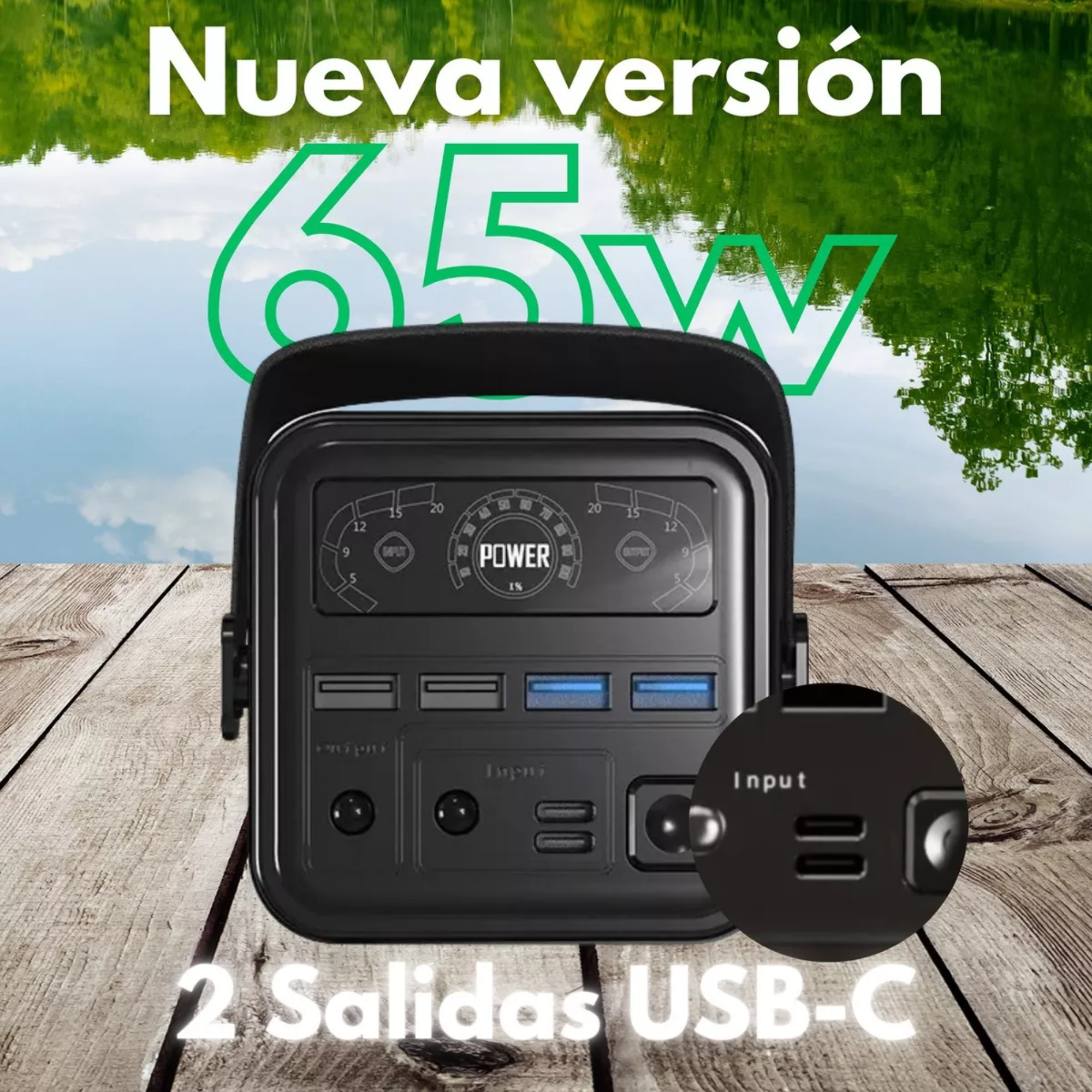 Set Power Bank 60,000 Mah Bateria Portatil + Panel Solar 60w Carga Sostenible, Panel de Luz Solar, Cargador Externo Color Negro