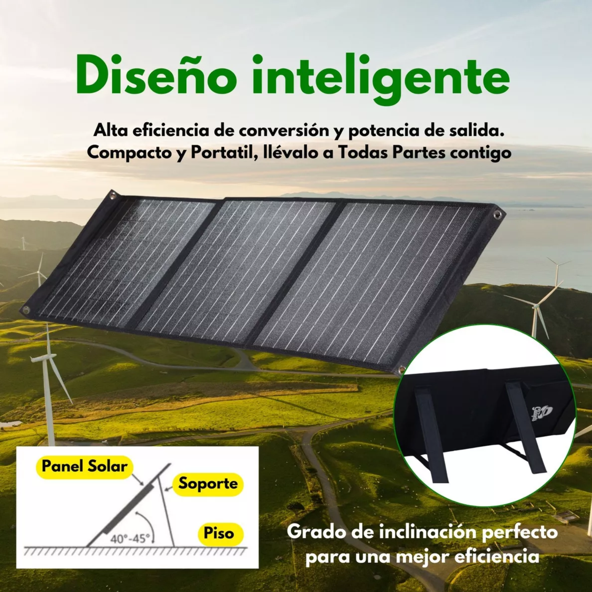 Set Power Bank 60,000 Mah Bateria Portatil + Panel Solar 60w Carga Sostenible, Panel de Luz Solar, Cargador Externo Color Negro