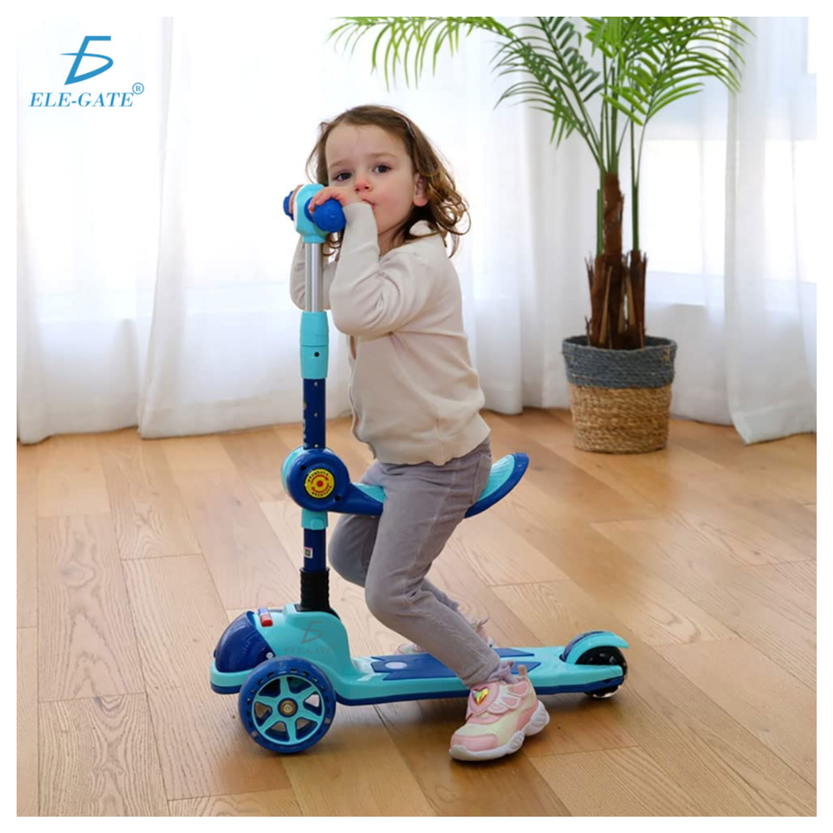 Scooter Patín del diablo Infantil Montable con asiento y luces led Color Rosa.