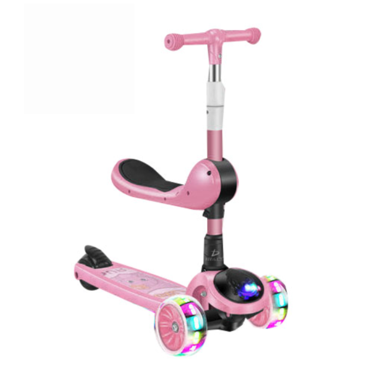 Scooter Patín del diablo Infantil Montable con asiento y luces led Color Rosa.