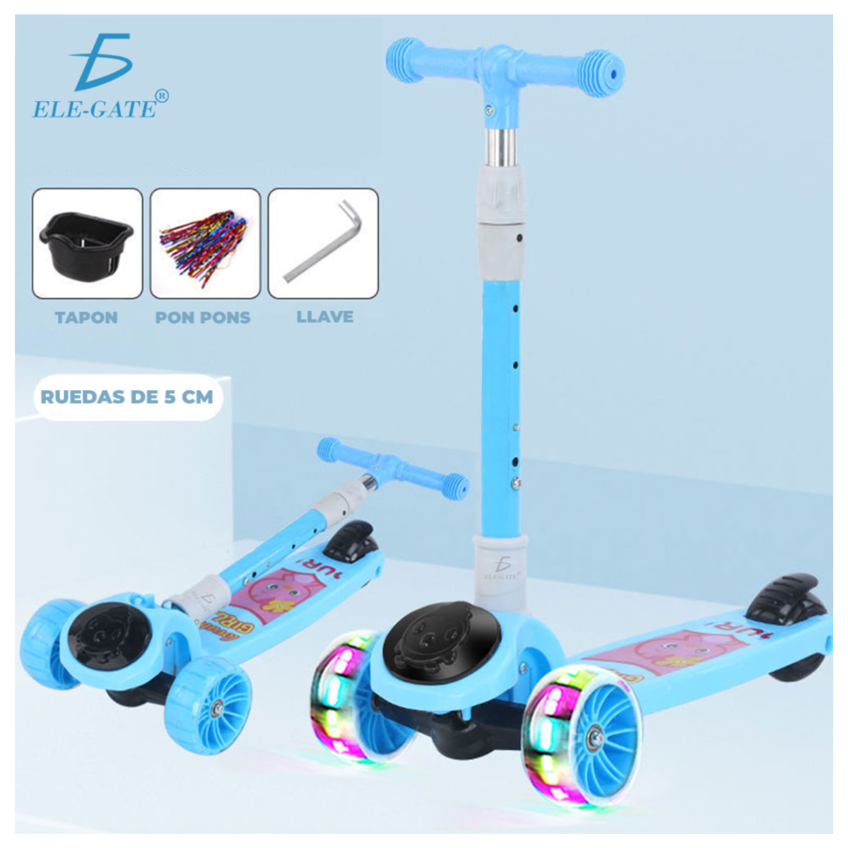 Scooter Patín del diablo Infantil Montable con asiento y luces led Color Rosa.