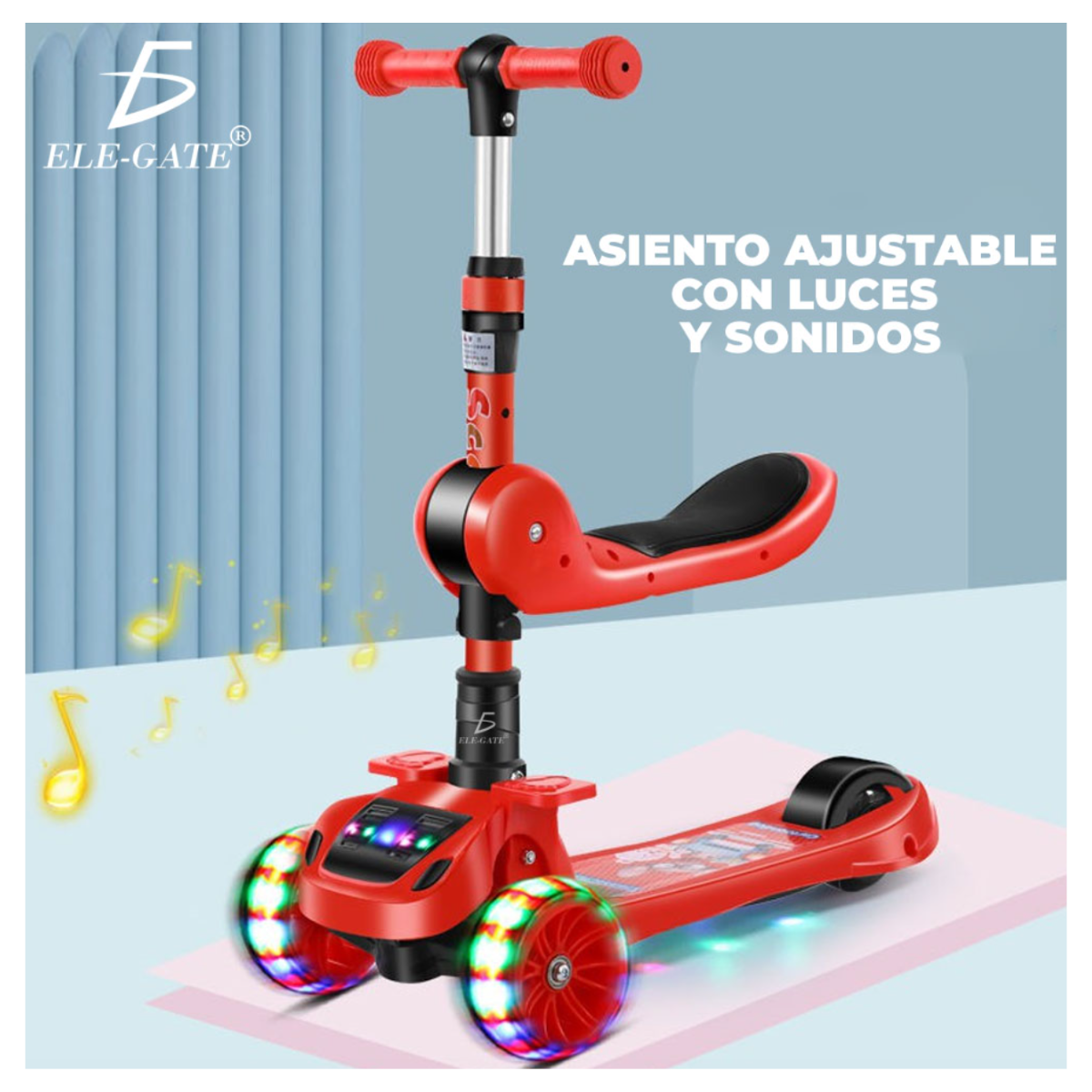 Scooter Patín del diablo Infantil Montable con asiento y luces led Color Rosa.