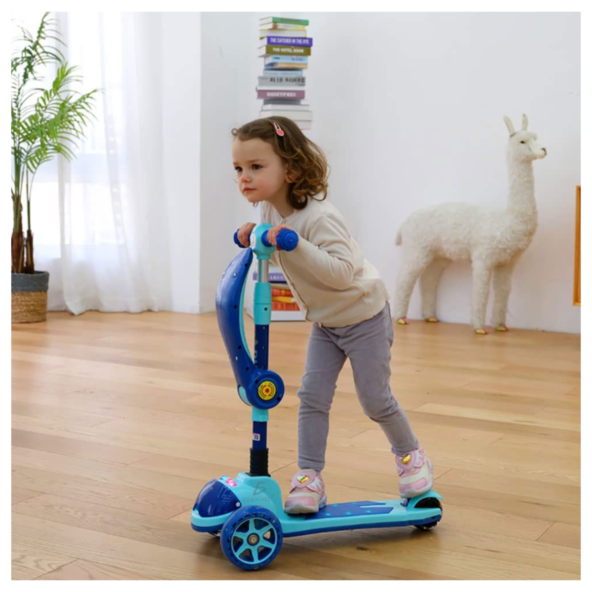 Scooter Patín del diablo Infantil Montable con asiento y luces led Color Rosa.