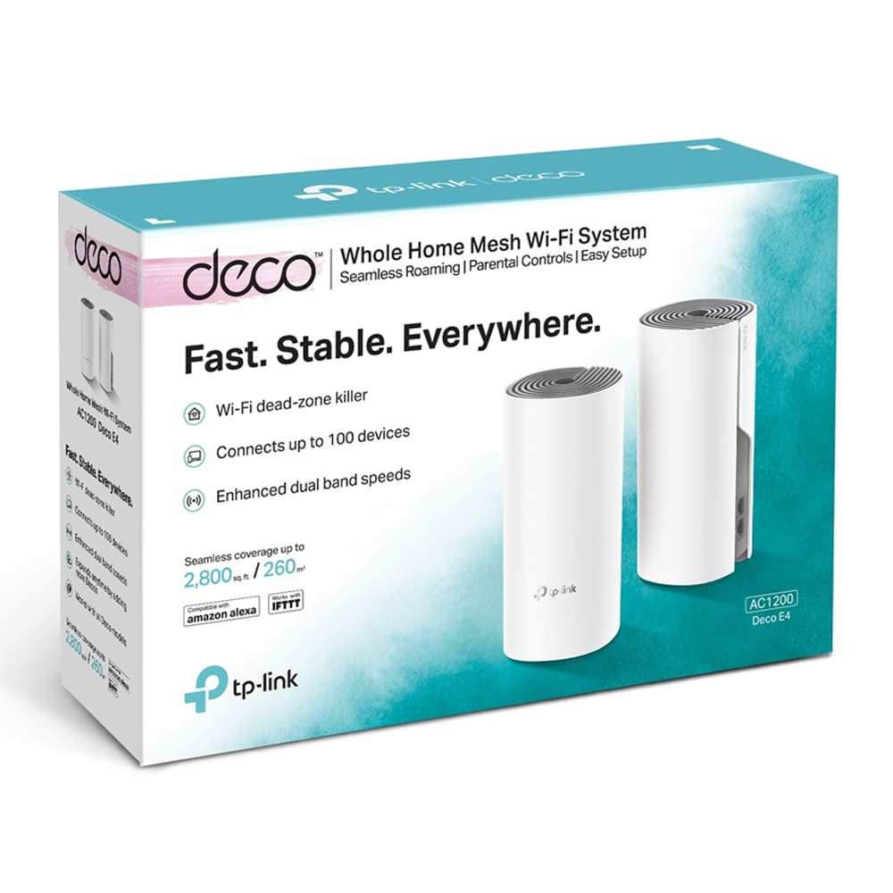 Sistema Wi-Fi Mesh TP-Link Deco E4 (2-pack), AC1200, de doble banda, Blanco.