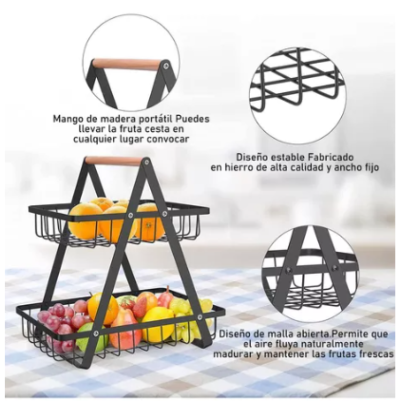 Frutero Cesta De Cocina Organizador Fruta Pan 2 Niveles Rack.