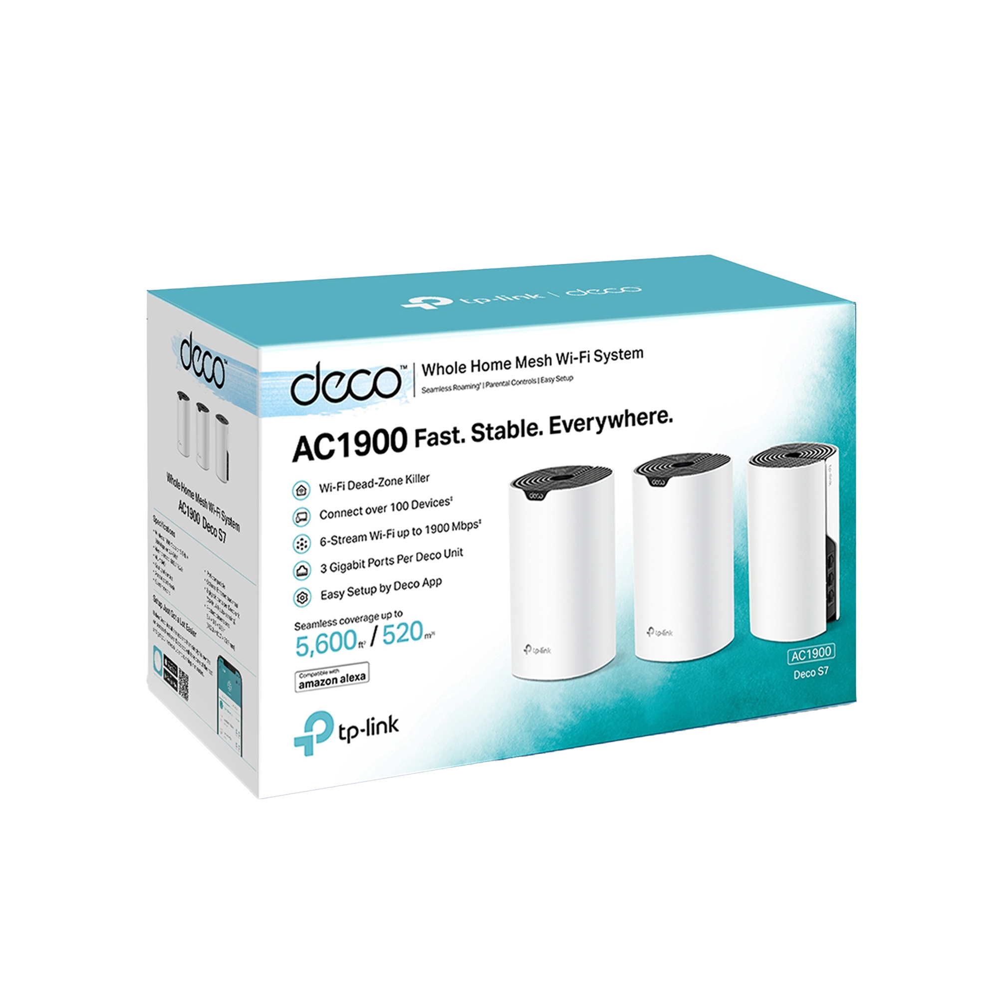 Sistema Wi-Fi Mesh TP-Link Deco S7 (3-pack), AC1900, de doble banda, Blanco.