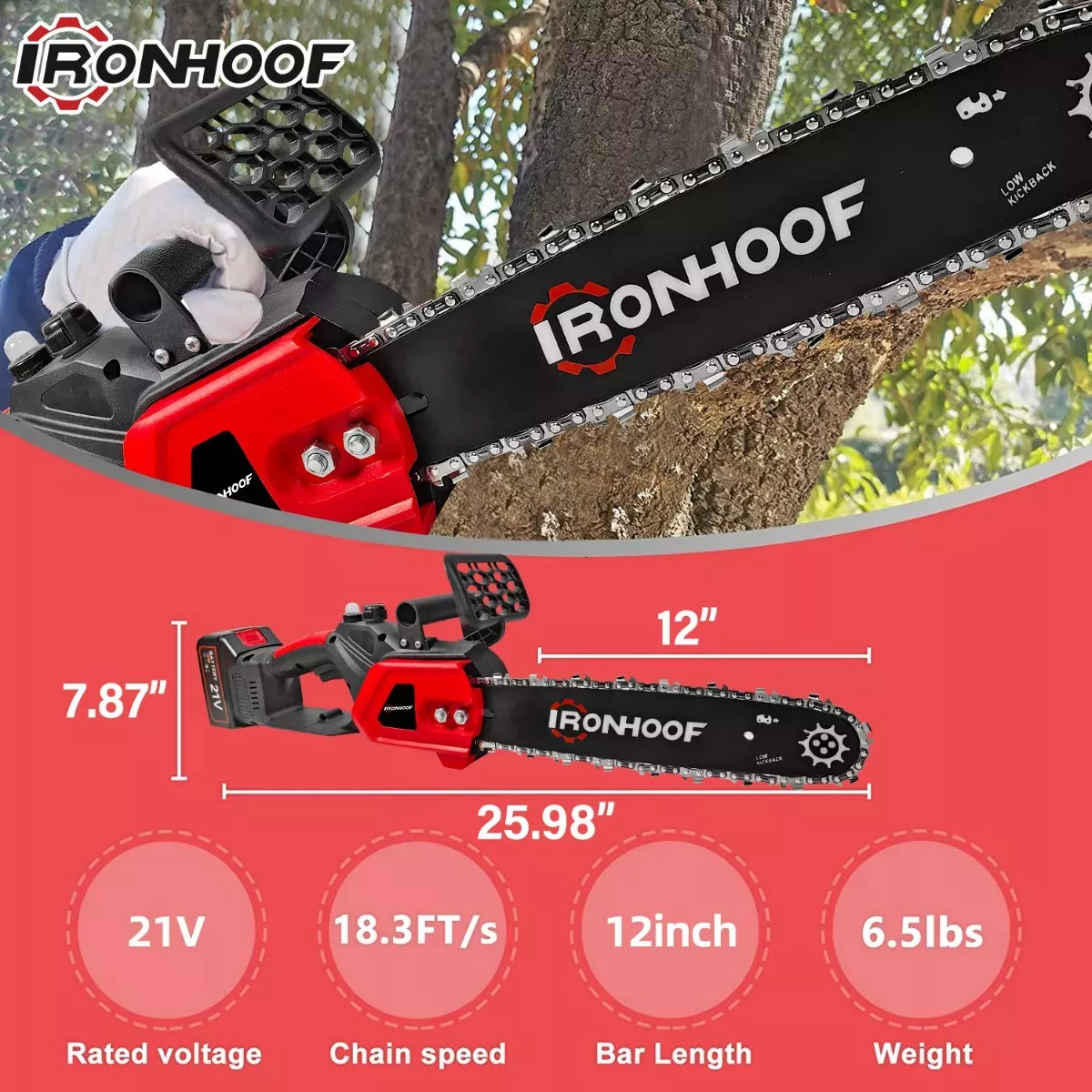 Motosierra eléctrica inalámbrica 1200W 110V Rojo