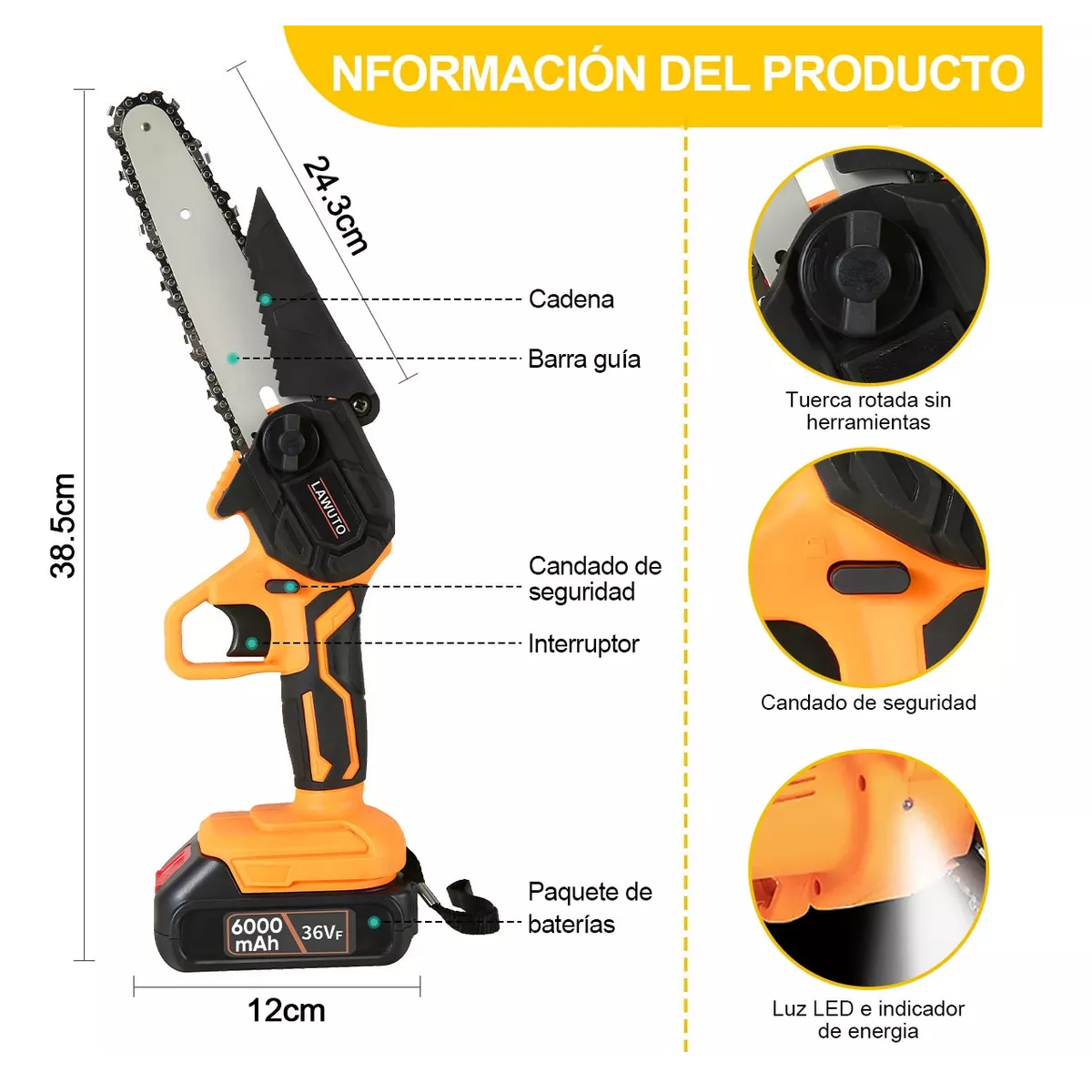Jardineria Motosierra Portatil Inalambrica Electricas 8 In.