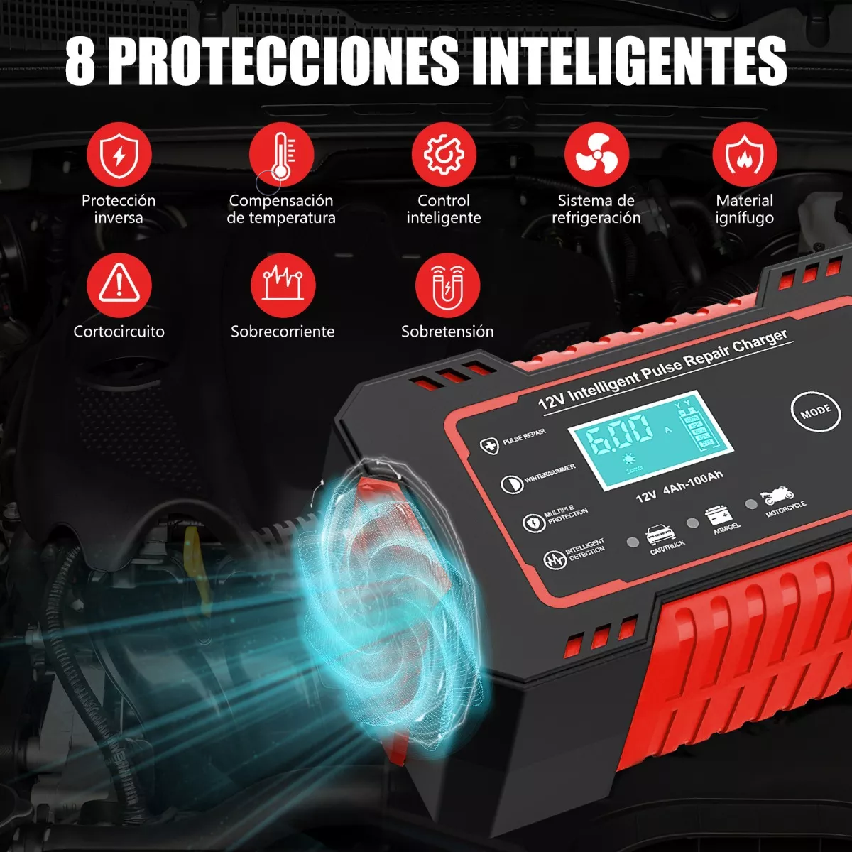 Cargador De Batería De Coche Y Moto Portátil, Arrancador 12v.