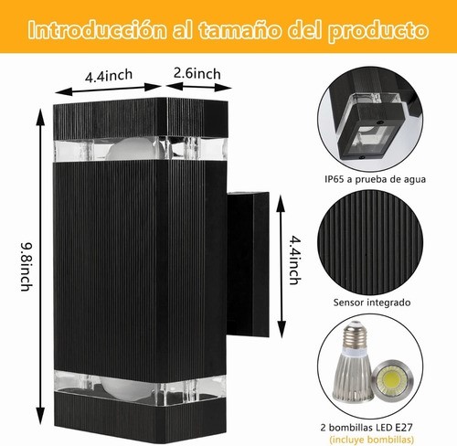 Lamparas De Pared Exterior Focos Led Moderna Luz Negra 2 focos
