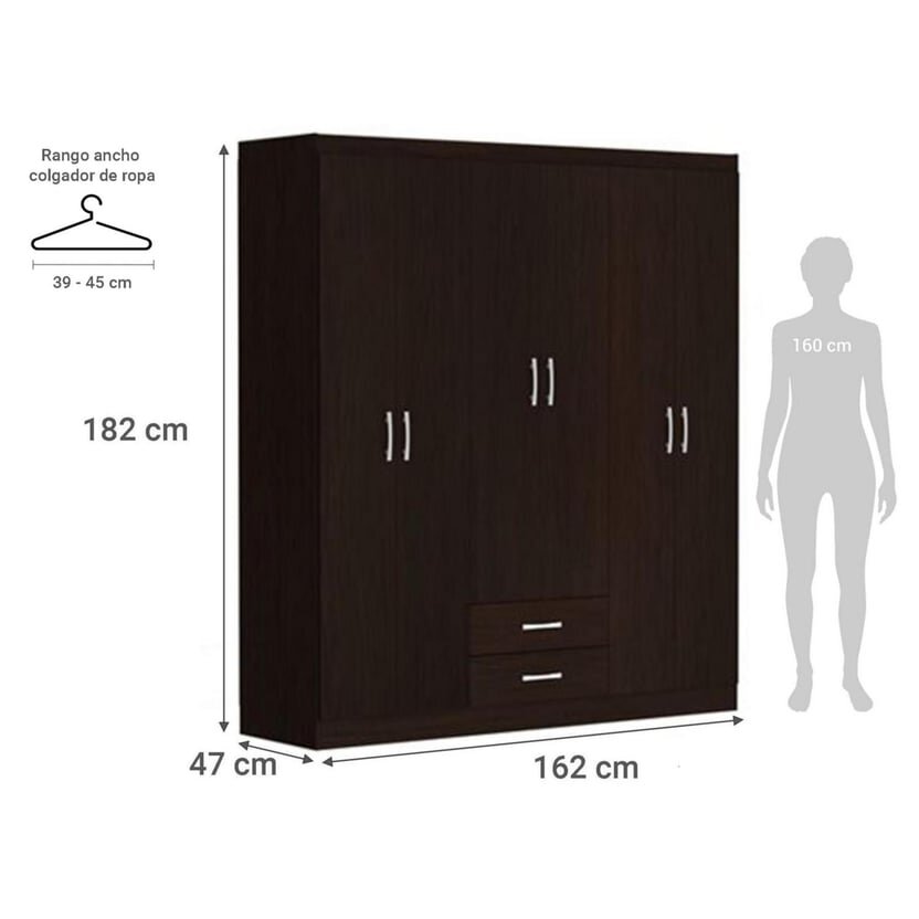 Closet 6P 2Cj Choco 162X47X183 Casa Bonita.