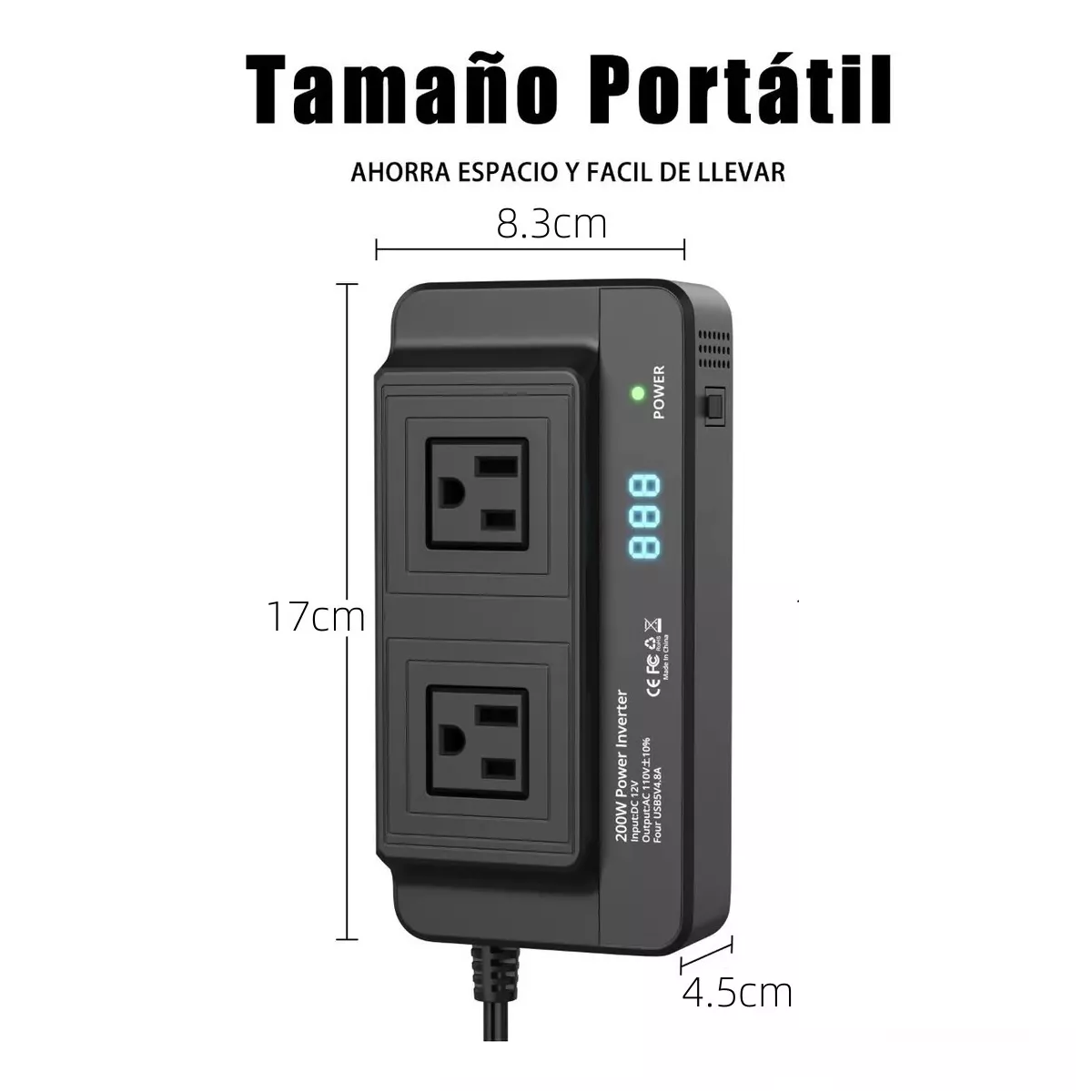 Inversor De Corriente Portátil Para Auto De 200w 12v A 110v