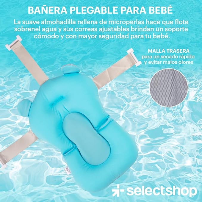 A SELECTSHOP Bañera Para Bebe Con Cojin Tina de Baño para Bebe Bañera para Bebés y Niños Pequeños Plegable Portatil con Medidor Digital de Temperatura Tamaño Infantil (Azul).