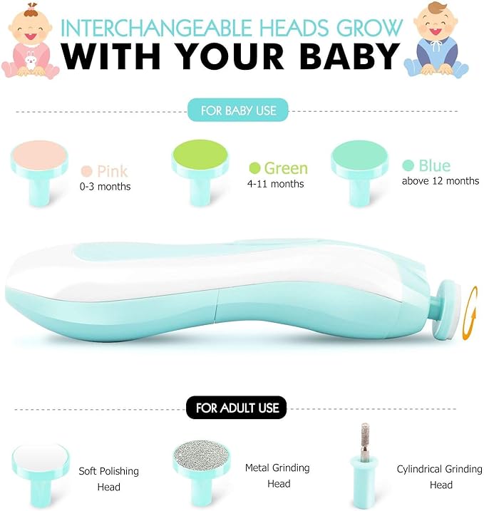 A AXIDUN-Lima de uñas para bebé, Cortaúñas para bebé, Pulidora de uñas para bebé, Cortaúñas Versátiles，Lima de uñas para el cuidado del bebé(Verde).