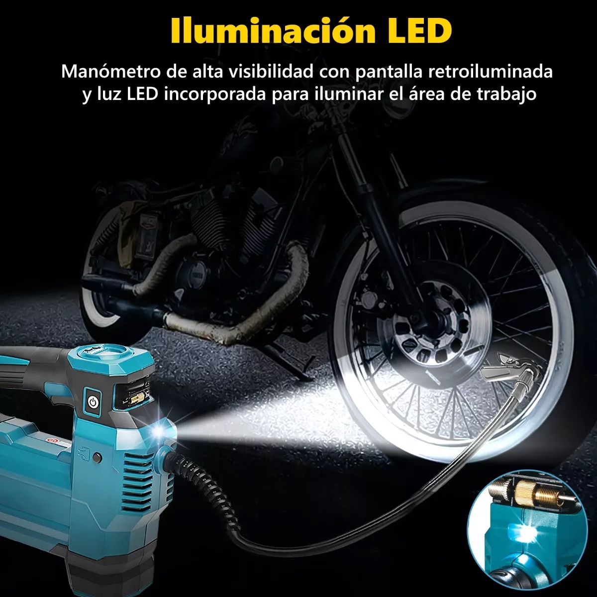 Compresor De Aire Inflador Llantas Inalámbrico Portátil Azul.