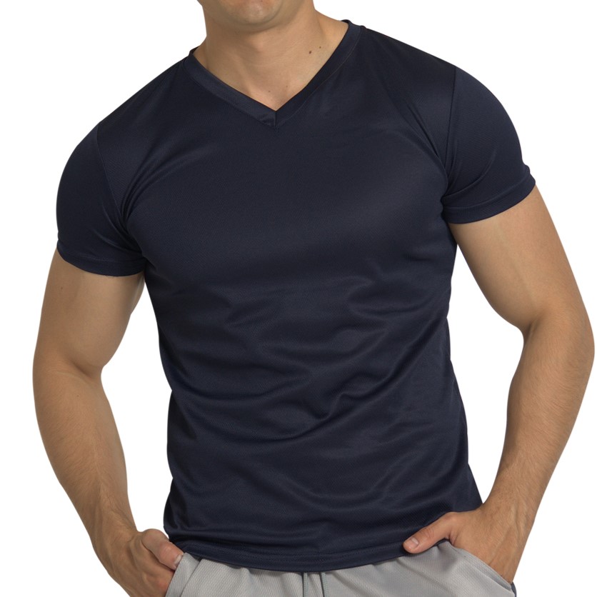 Playera Deportiva Manga Corta Cuello V Color Azul Marino Para Hombre CHB Chili Beans Clothing Co..