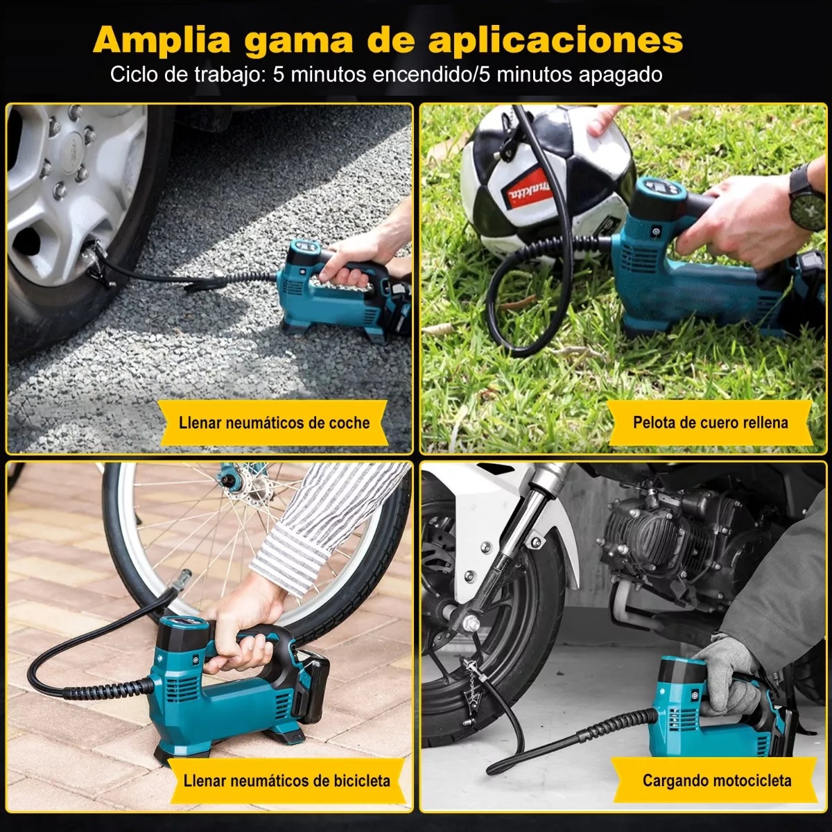Compresor De Aire Inflador Llantas Inalámbrico Portátil Azul.