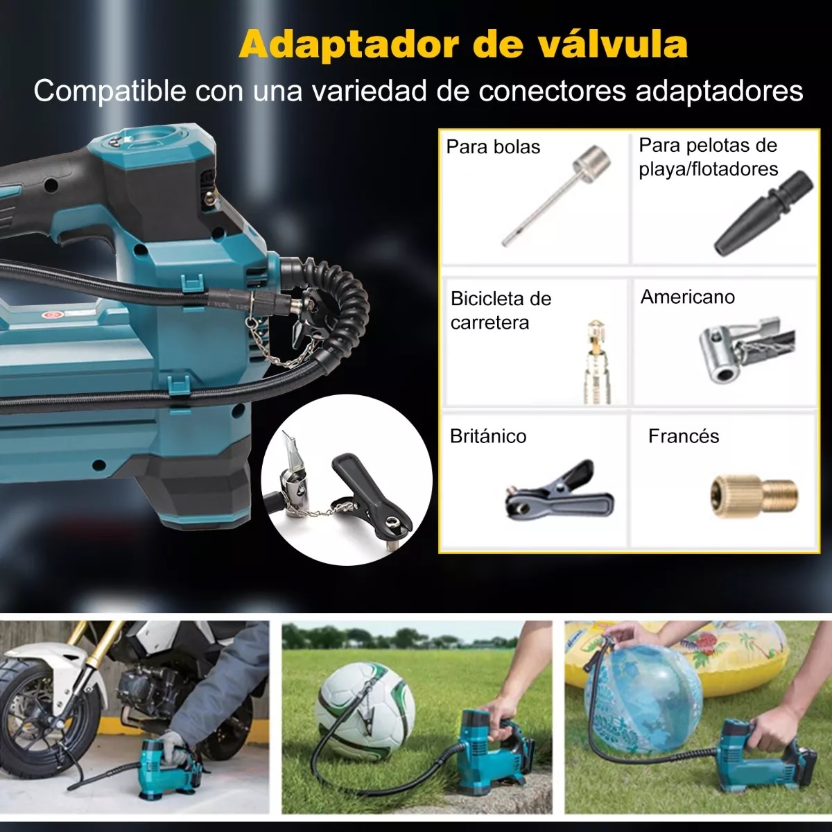 Compresor De Aire Inflador Llantas Inalámbrico Portátil Azul.