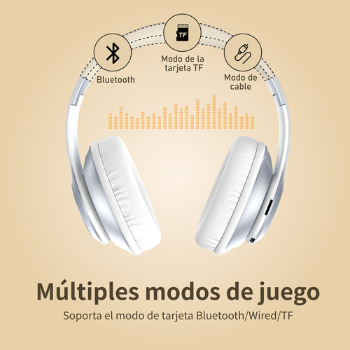 Audífonos over-ear Gamer Diadema Inalambricos Wolfalsoner 9S plateado Bluetooth Con Micrófono, con luz led,llamadas Manos Libres,60 horas de batería,6 modos de ecualización,Compatible iOS y Android