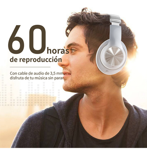 Audífonos over-ear Gamer Diadema Inalambricos Wolfalsoner 9S plateado Bluetooth Con Micrófono, con luz led,llamadas Manos Libres,60 horas de batería,6 modos de ecualización,Compatible iOS y Android