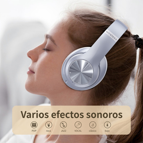 Audífonos over-ear Gamer Diadema Inalambricos Wolfalsoner 9S plateado Bluetooth Con Micrófono, con luz led,llamadas Manos Libres,60 horas de batería,6 modos de ecualización,Compatible iOS y Android
