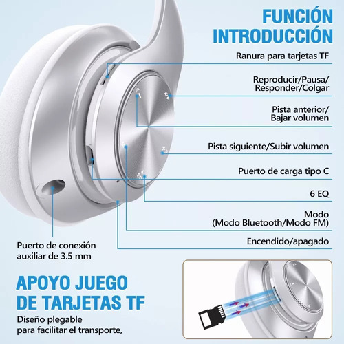 Audífonos over-ear Gamer Diadema Inalambricos Wolfalsoner 9S plateado Bluetooth Con Micrófono, con luz led,llamadas Manos Libres,60 horas de batería,6 modos de ecualización,Compatible iOS y Android