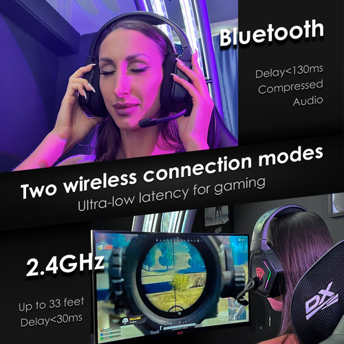 Audífonos Diadema C07W EasySMX Negro 2.4GHZ Inalámbricos Sonido Envolvente Micrófono Con Cancelación De Ruido