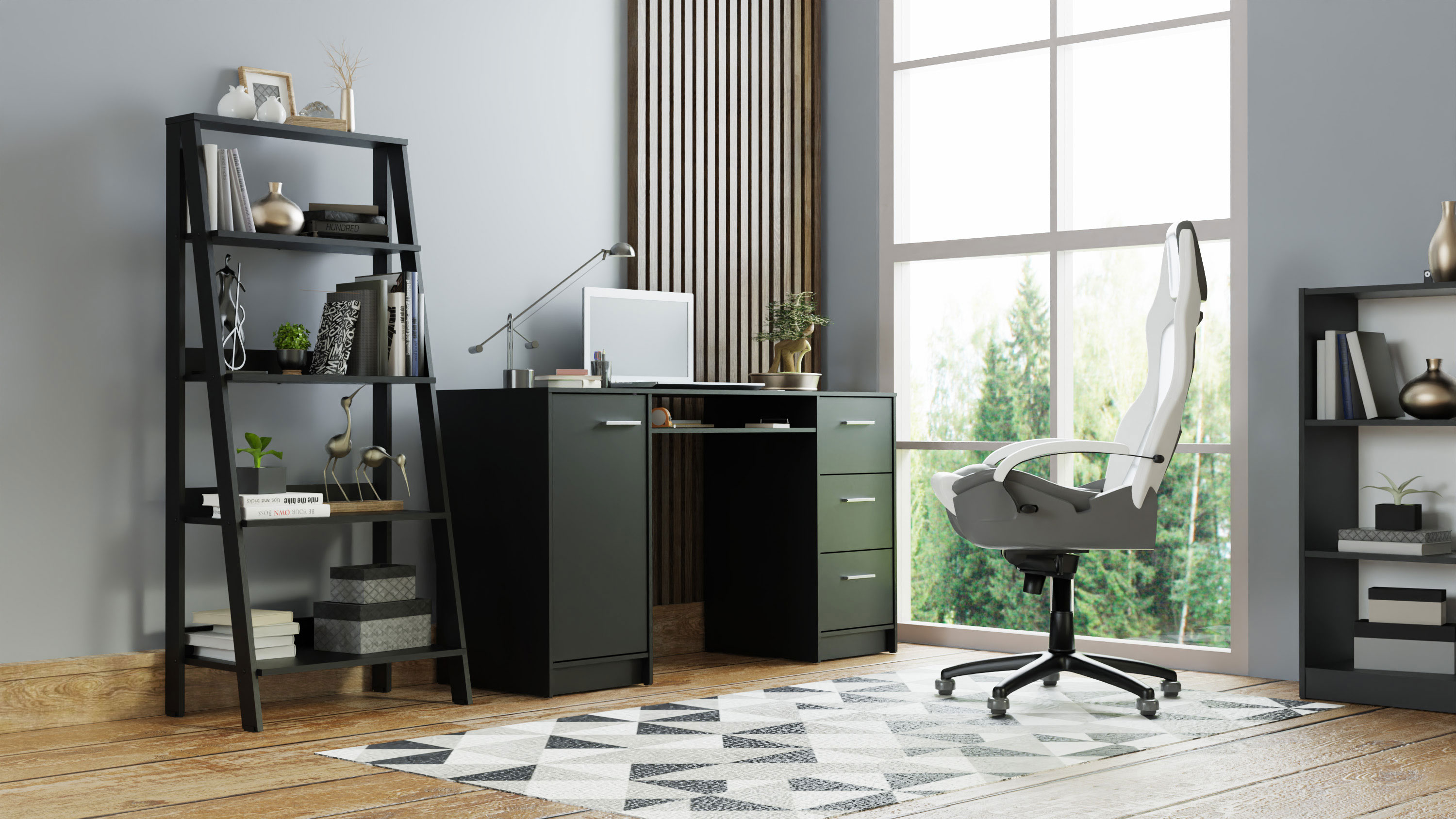 Escritorio Madesa Alaska Con Estantería Escalera Negro