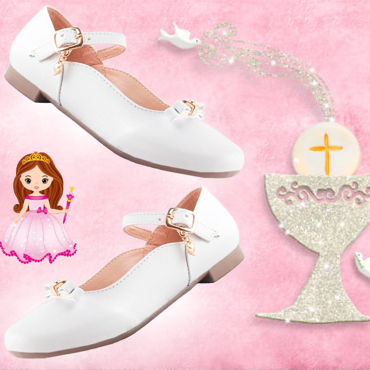 Zapato Niña Primera Comunión Bautizo Flats Blancas 807-b