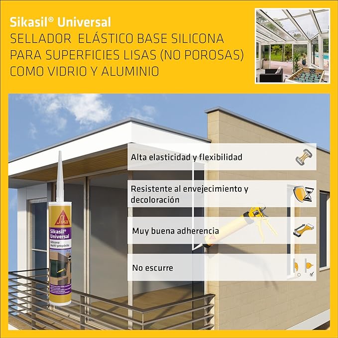 Sellador de silicón acético sikasil ac  cartucho 0.294 kg 