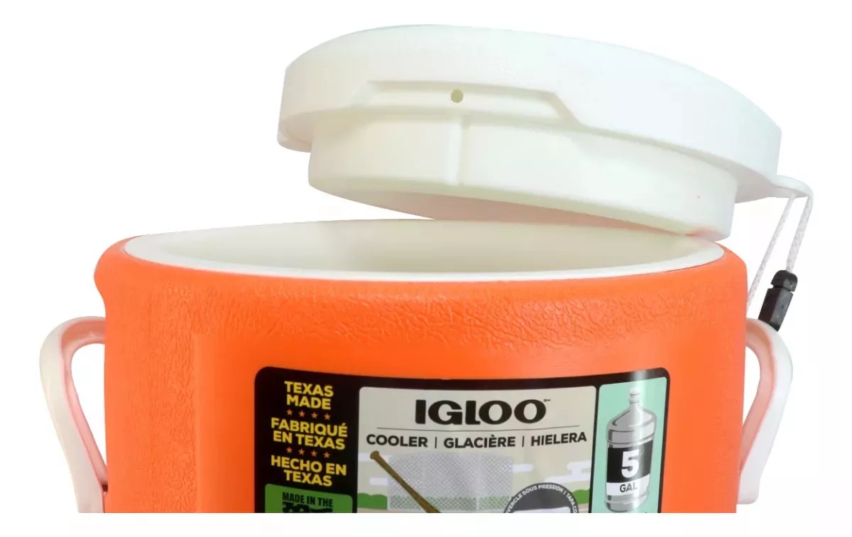 Hielera Termo Dispensa 5 Galones  Con Grifo Igloo Color Naranja.