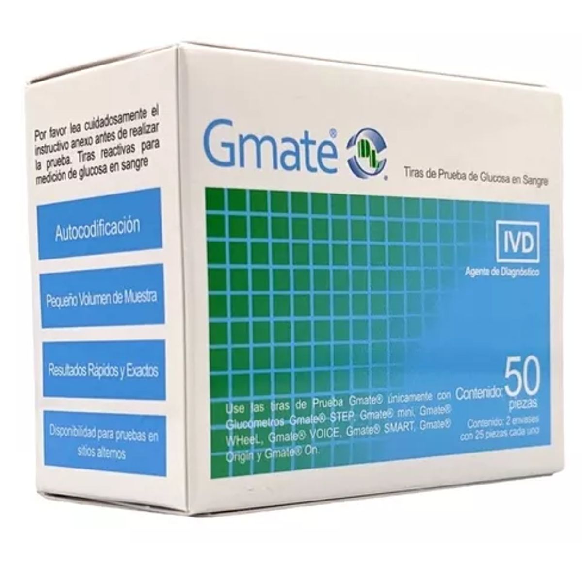 Tiras reactivas Gmate caja c/50 tiras DL.