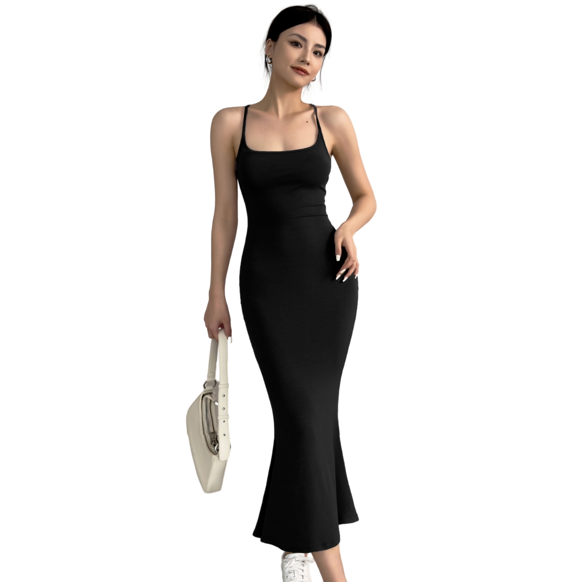 Vestido Largo Casual para Mujer, Cuello Redondo, Listones en Espalda, Elegante, Sexy, Ajustado.